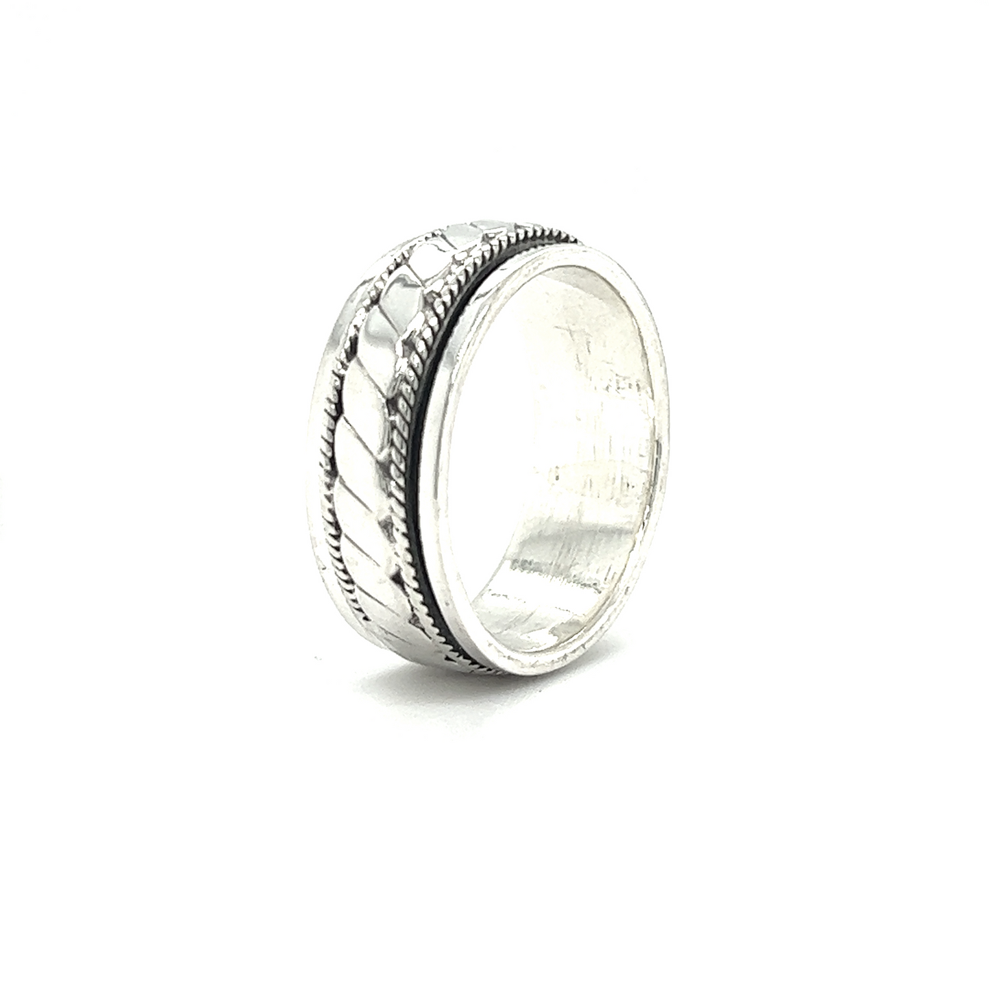 
                  
                    A minimalist Spinner Ring With Flat Rope Pattern with a white background.
                  
                