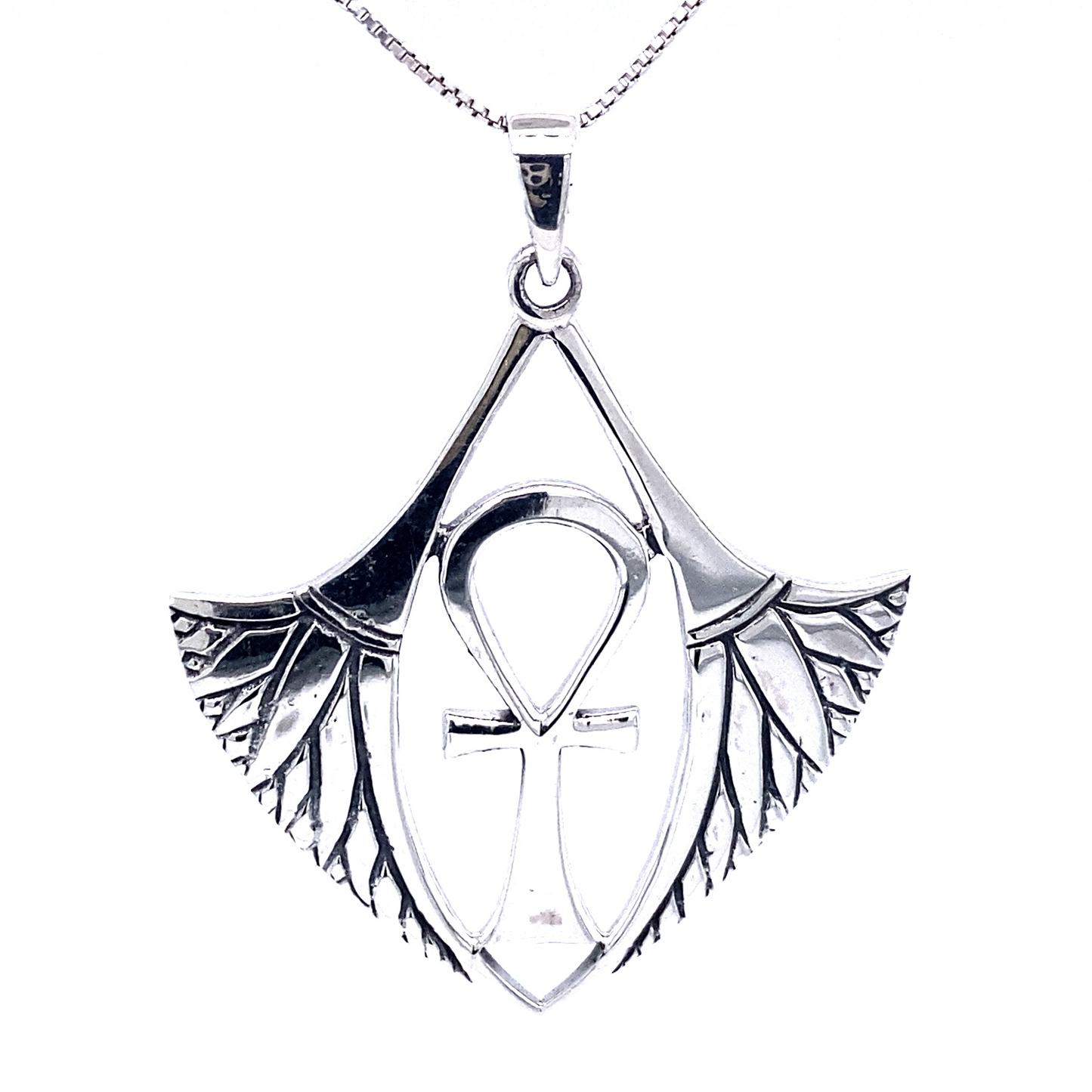 
                  
                    Super Silver's Ankh Pendant with Isis Wings is inspired by the wings of Isis, the moon goddess.
                  
                