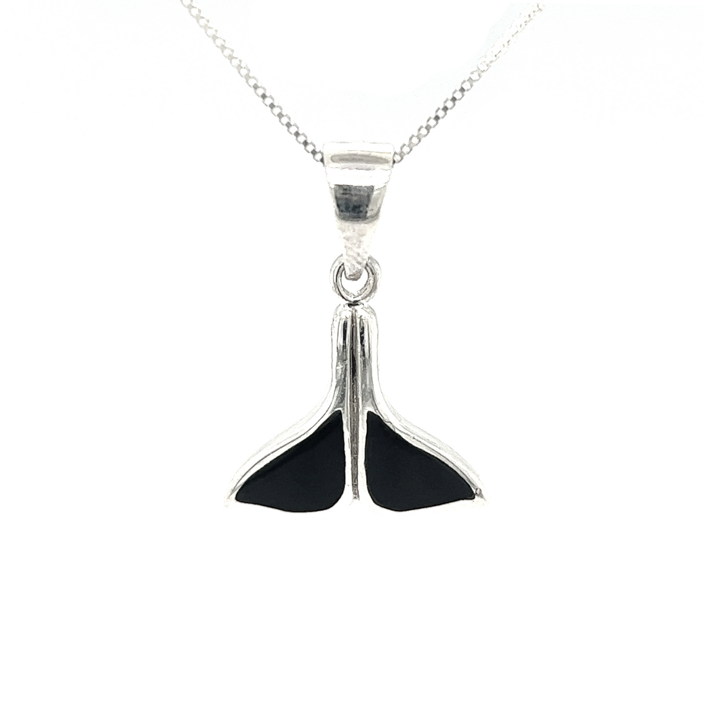 
                  
                    A Simple Whale Tail Pendant with Inlay Stones by Super Silver on a silver chain, inspired by the ocean in Santa Cruz.
                  
                