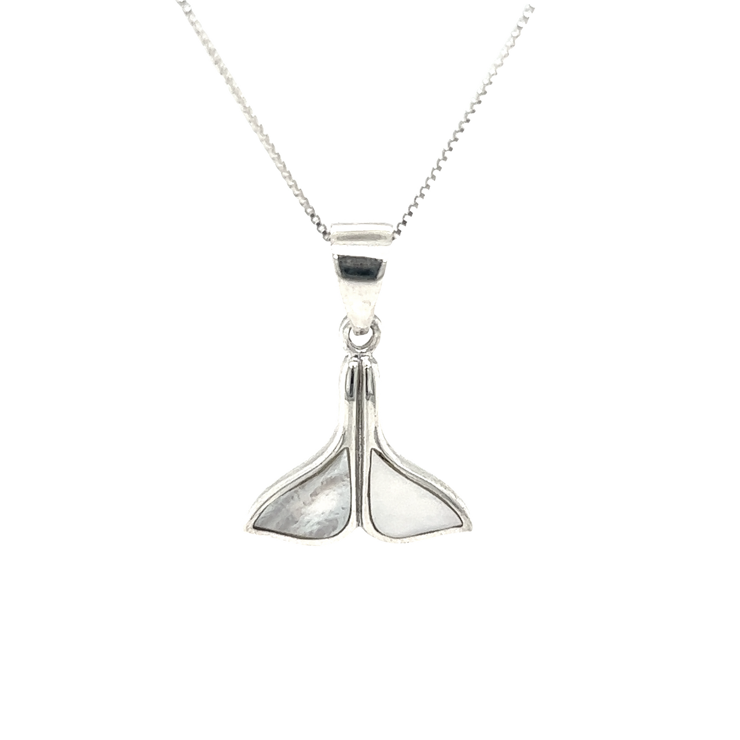 
                  
                    A Simple Whale Tail Pendant with Inlay Stones on a chain, perfect for ocean conservation enthusiasts. (Brand: Super Silver)
                  
                