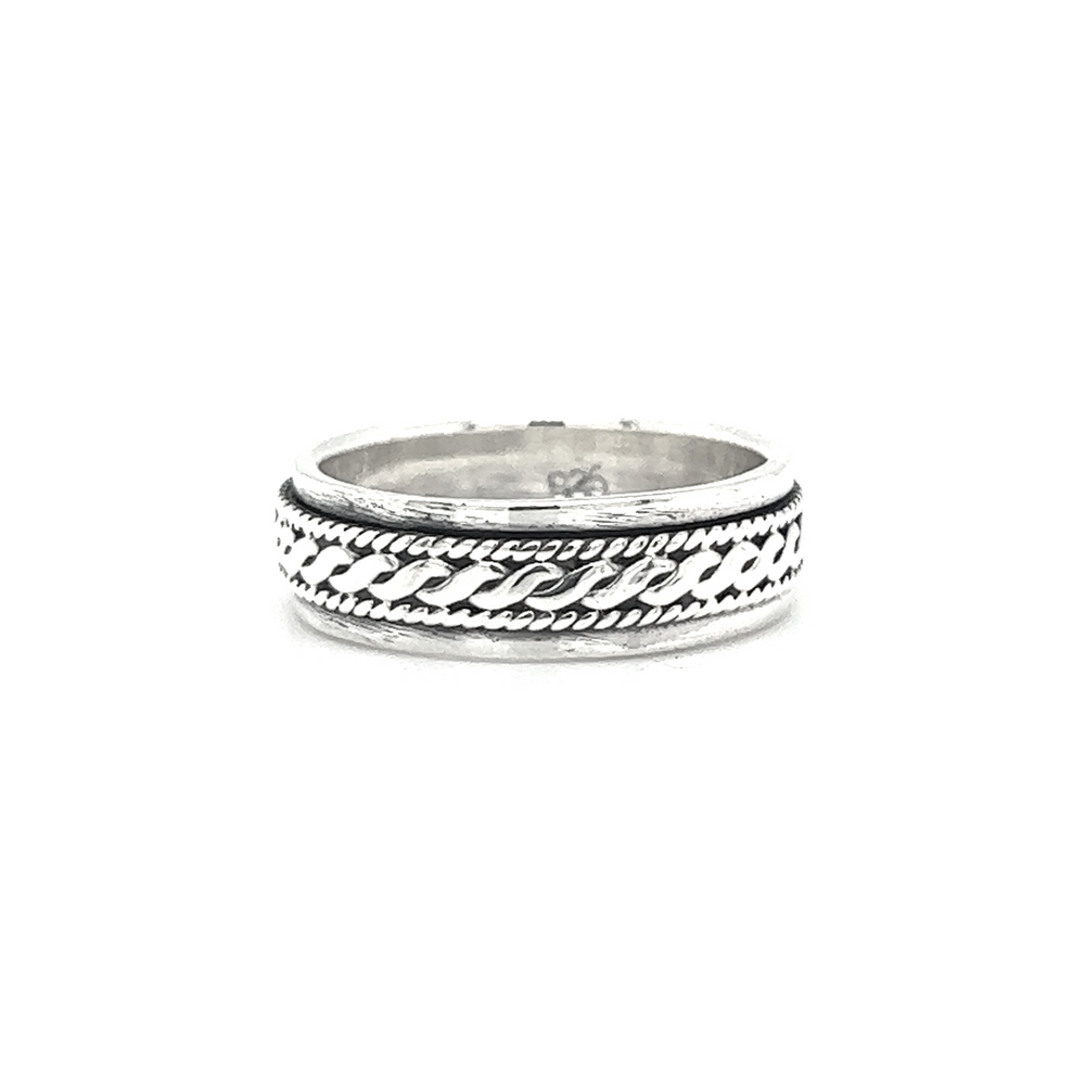 A minimalist Spinner Ring With Rope Design.