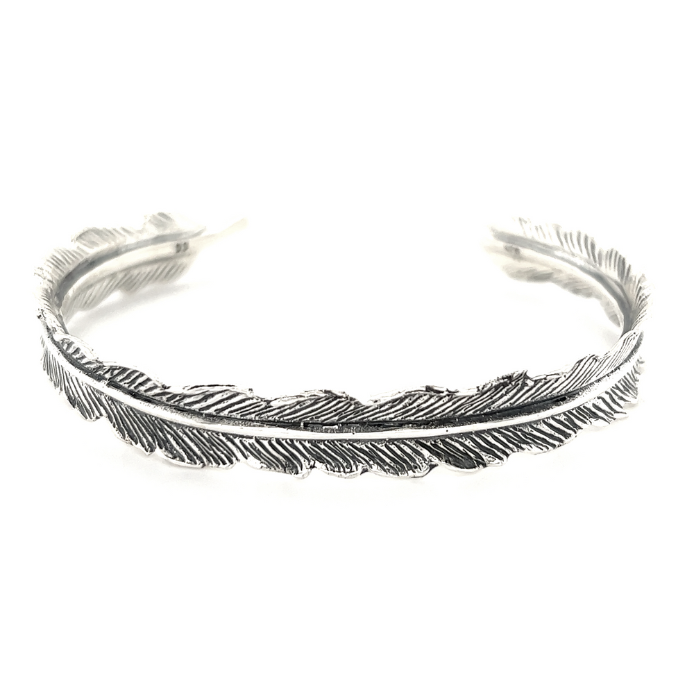 A Detailed Feather Cuff bracelet that exudes an earthy vibe.