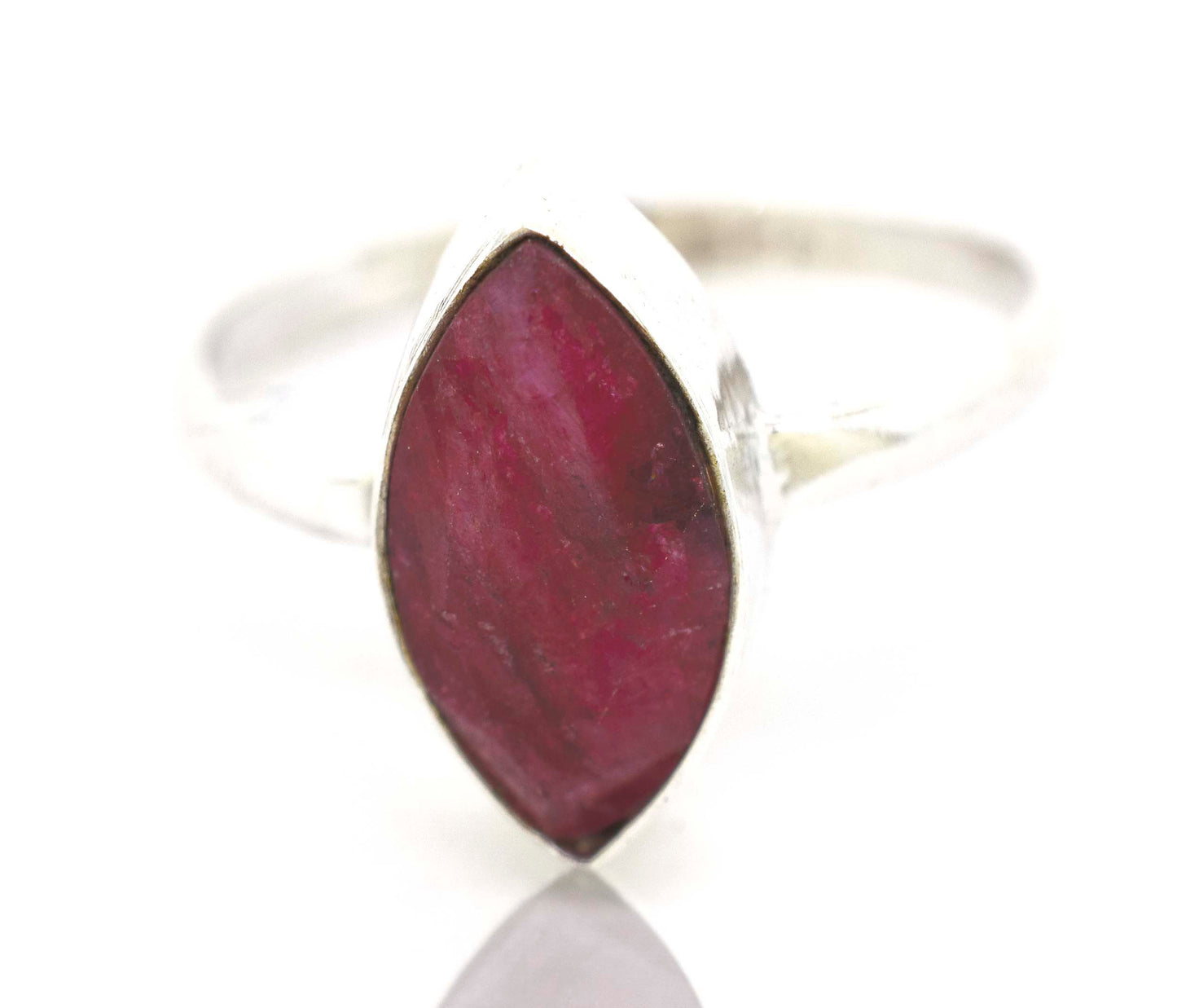 
                  
                    A boho sterling silver Simple Marquise Shaped Gemstone Ring with a ruby stone.
                  
                