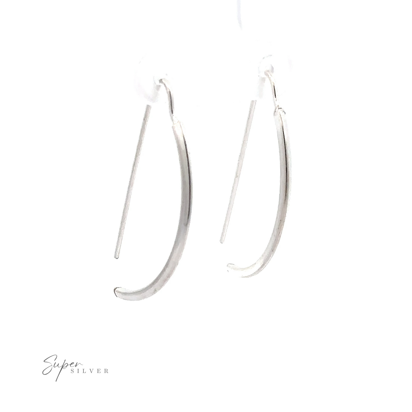A pair of Fixed Curved Bar Earrings with a minimalist design on a white background.