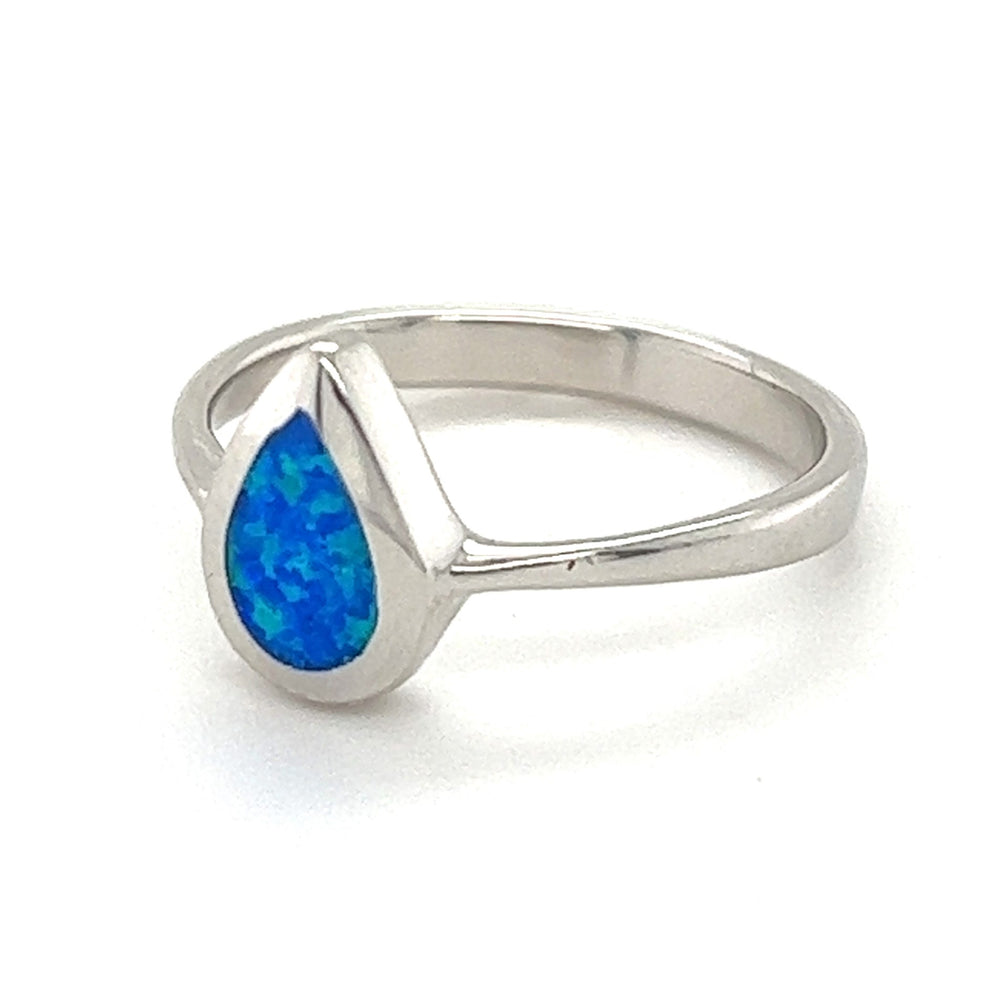 Sterling Silver Teardrop Shaped Opal Ring