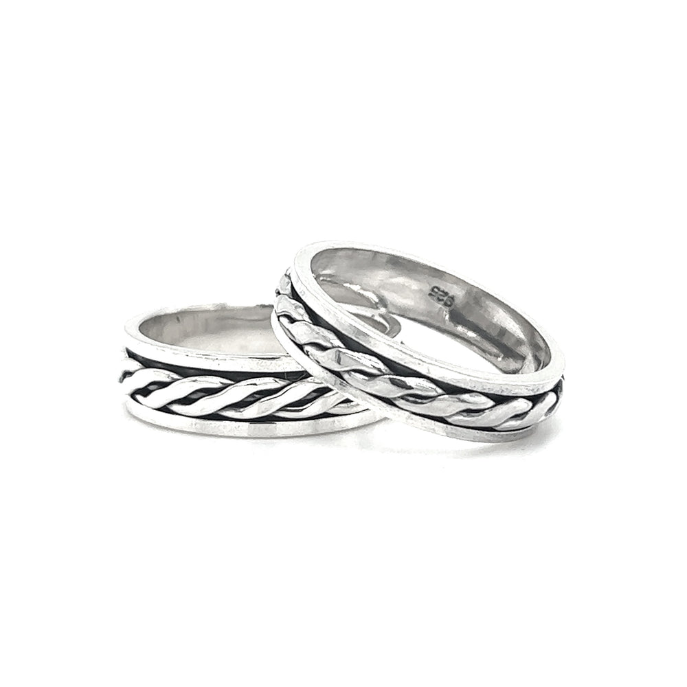 Two Spinner Bands With Flat Weave Design on a sleek background.