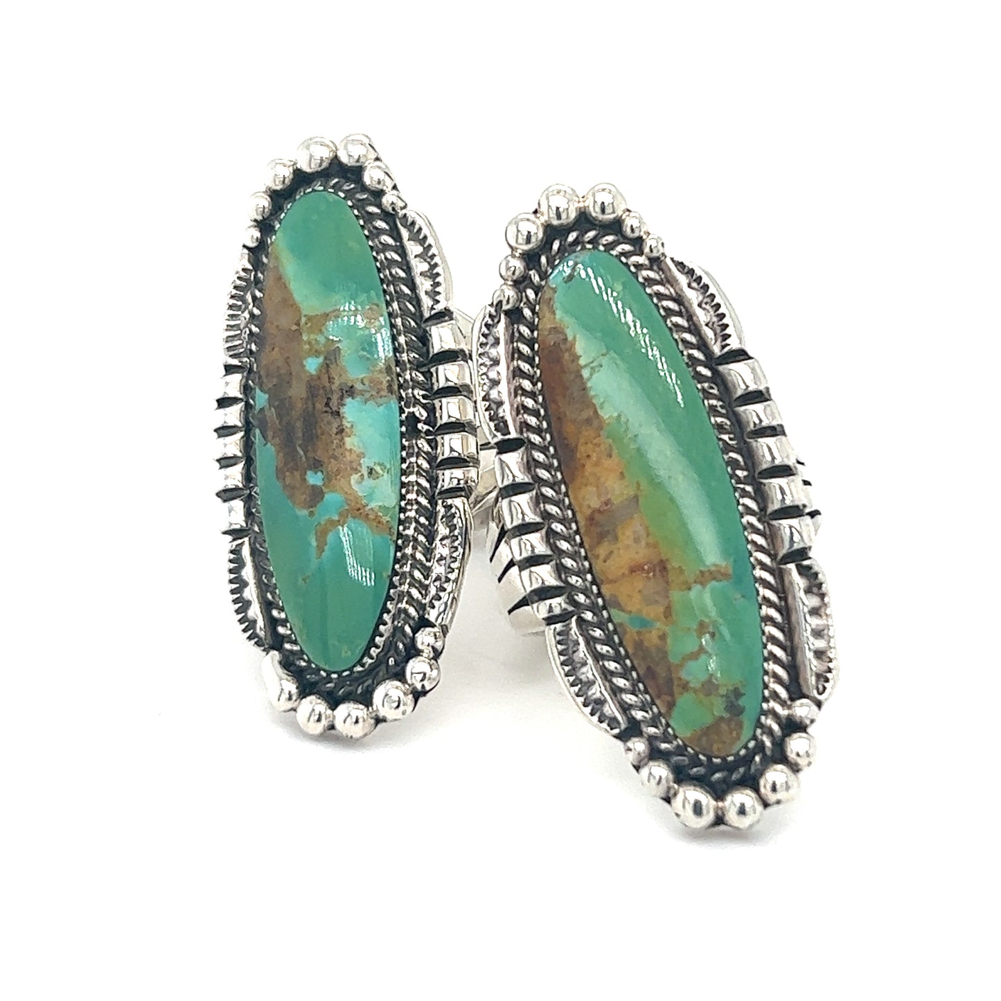 
                  
                    A pair of Statement Native American Turquoise Ring earrings.
                  
                