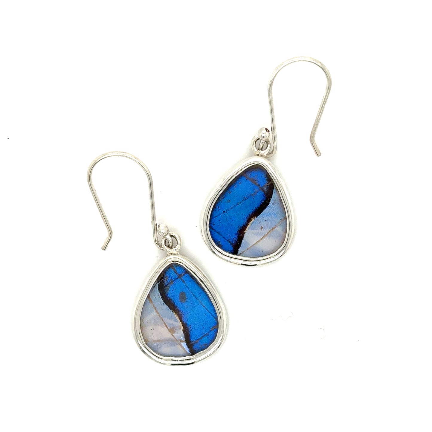 A pair of Genuine Butterfly Wing Teardrop Earrings with colorful stones.