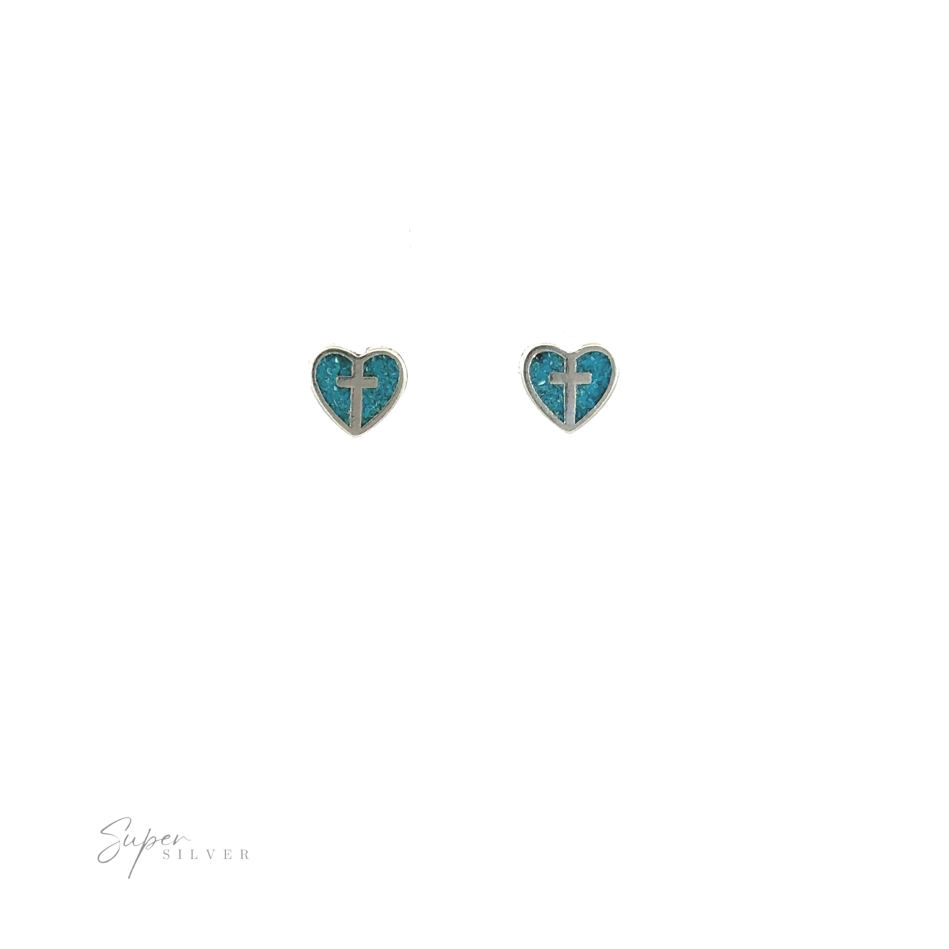 A pair of turquoise and white heart shaped Christian faith stud earrings.