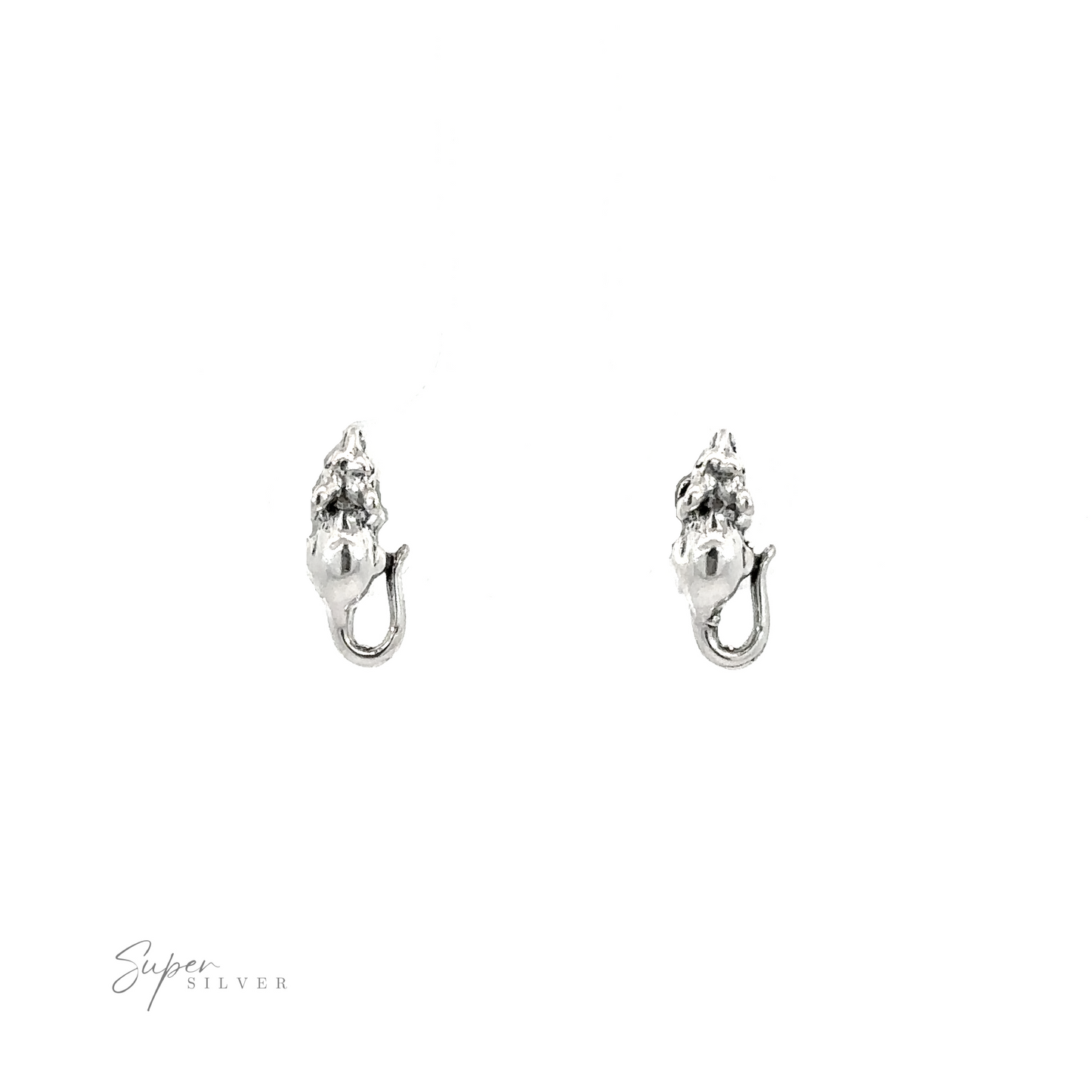 A pair of Mice Studs on a white background.