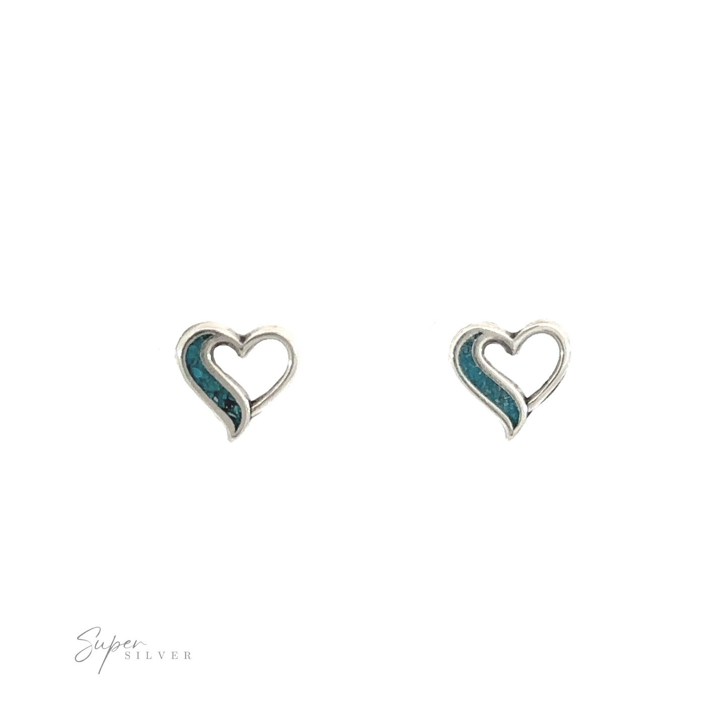 A pair of Turquoise Heart Outline Studs with turquoise accents on a white background.