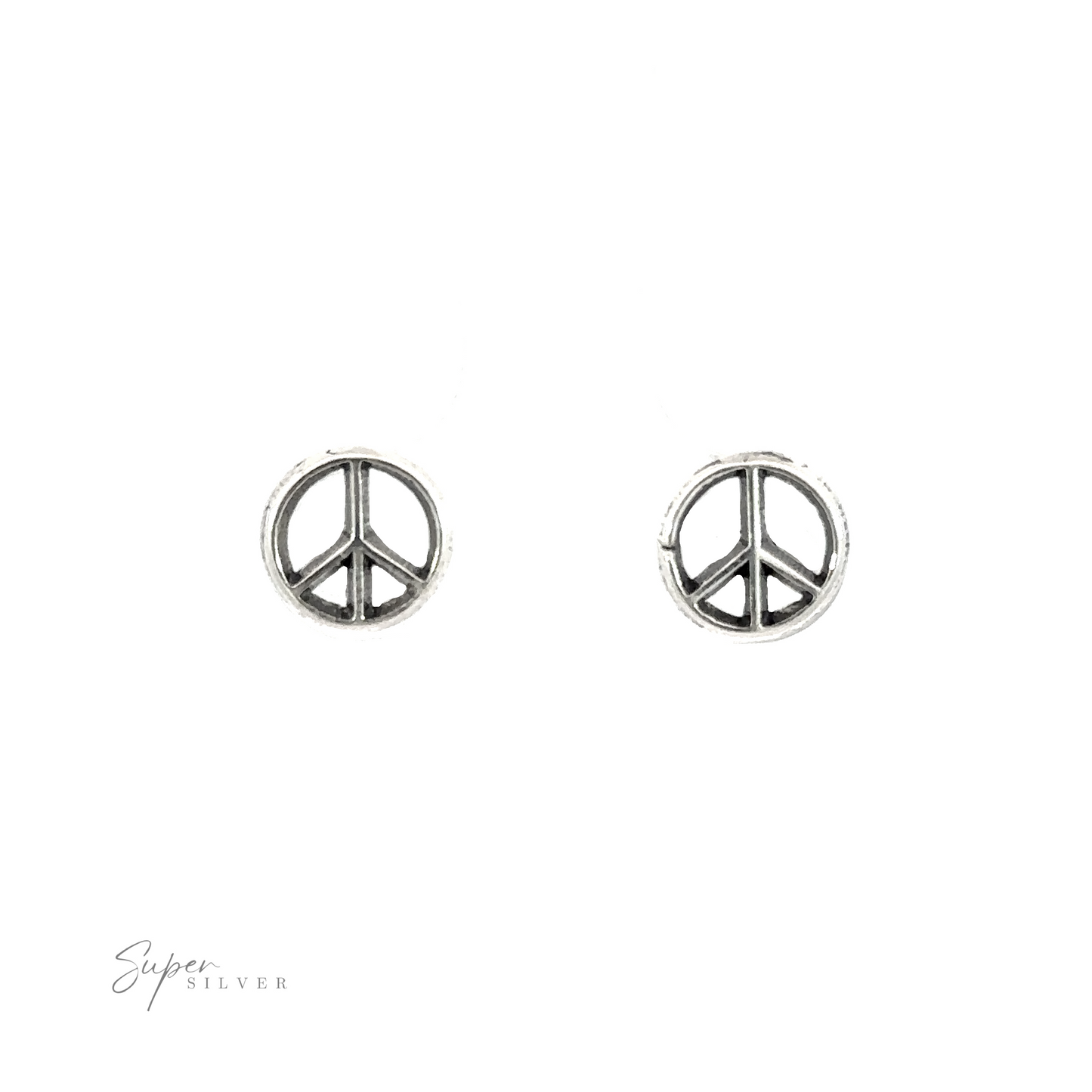 A pair of Peace Sign Studs representing tranquility on a white background.