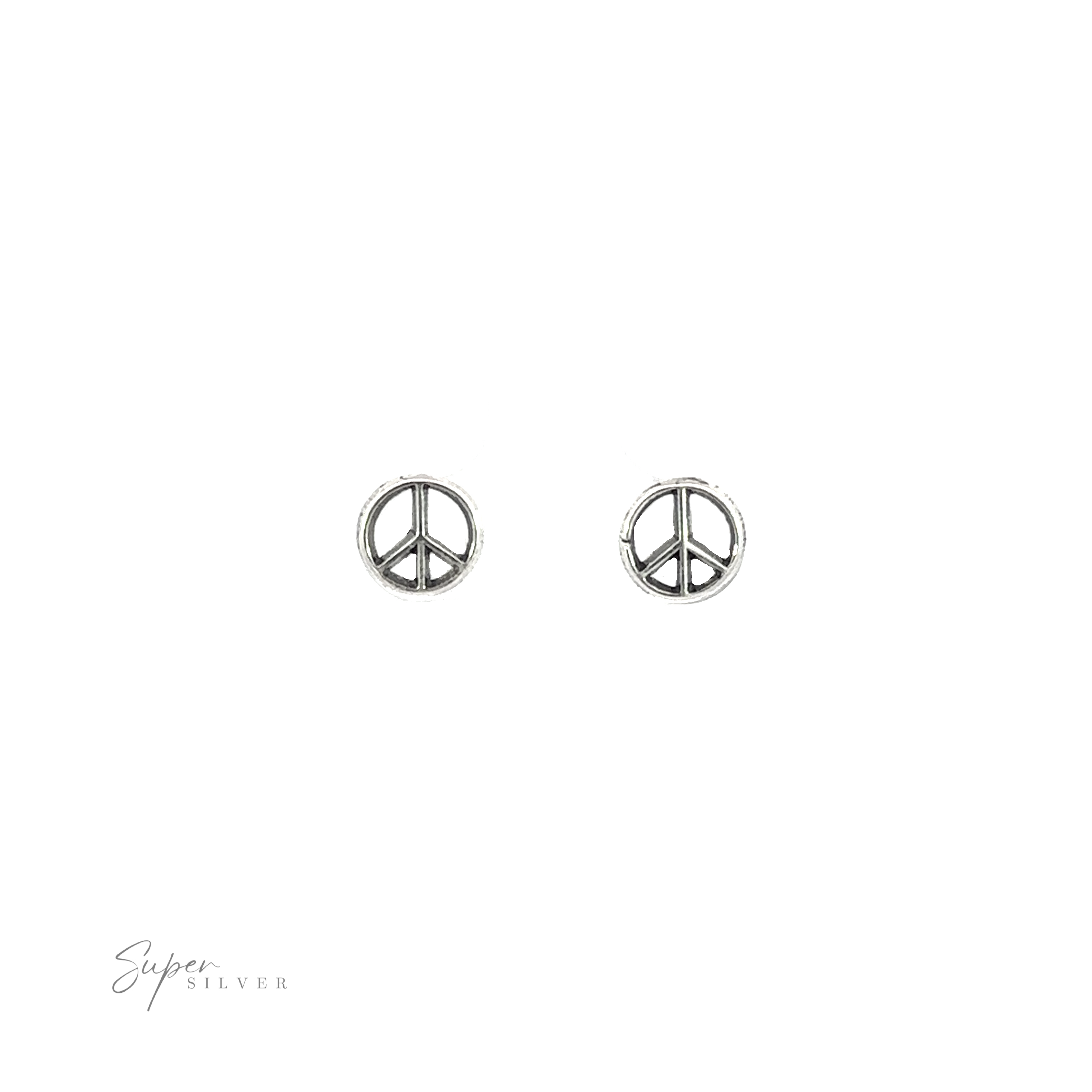 A pair of Peace Sign Studs on a white background, symbolizing tranquility.