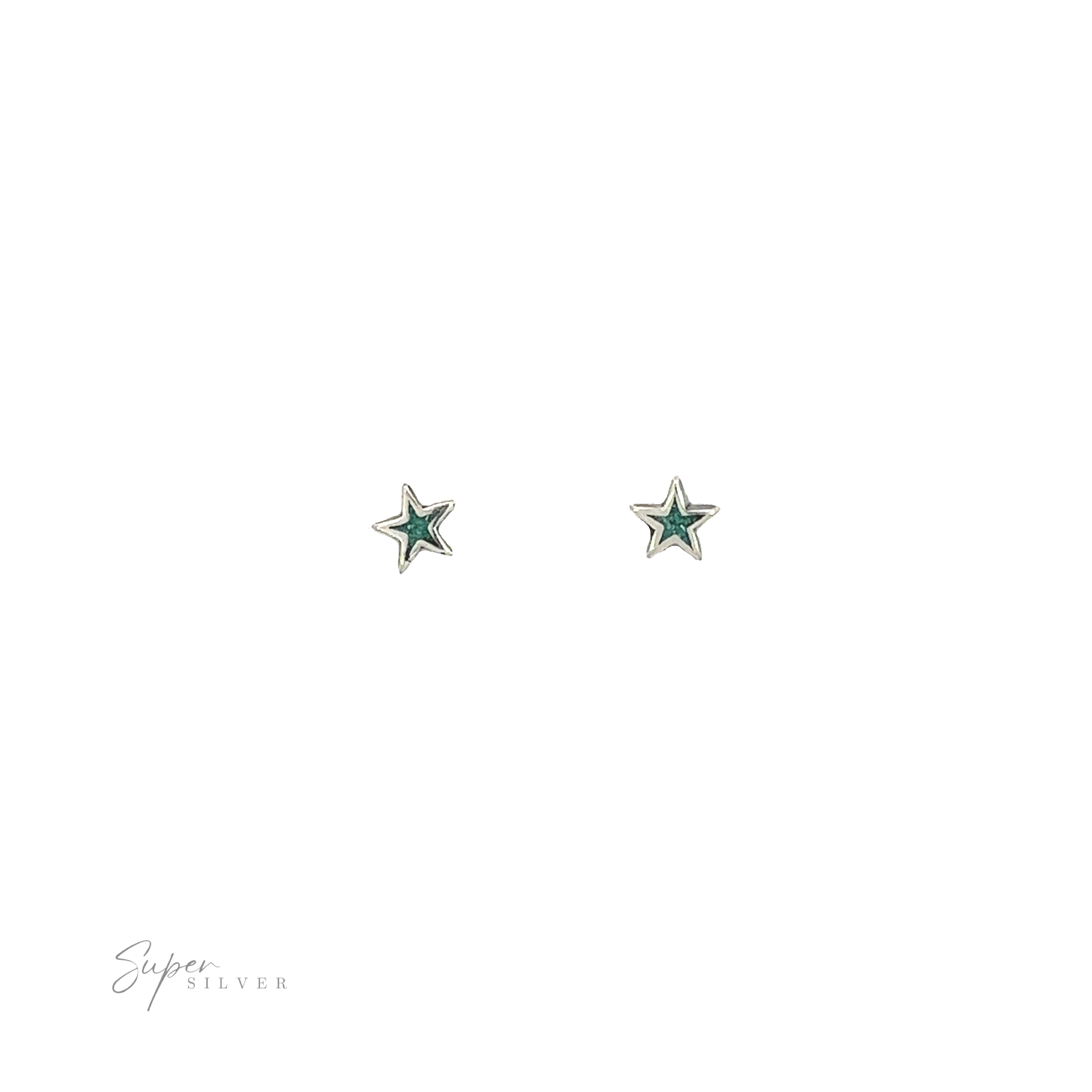 A celestial elegance pair of Tiny Turquoise Star Studs featuring turquoise gemstone on a white background.