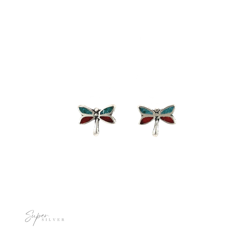 
                  
                    A pair of Dragonfly Coral and Turquoise Studs featuring coral and turquoise accents on a white background.
                  
                