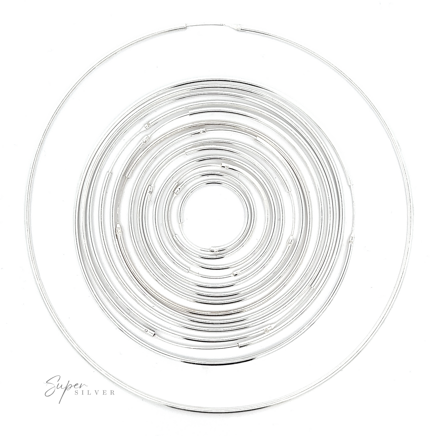 A circle of 1.5mm Infinity Hoops with a minimalist flair on a white background.