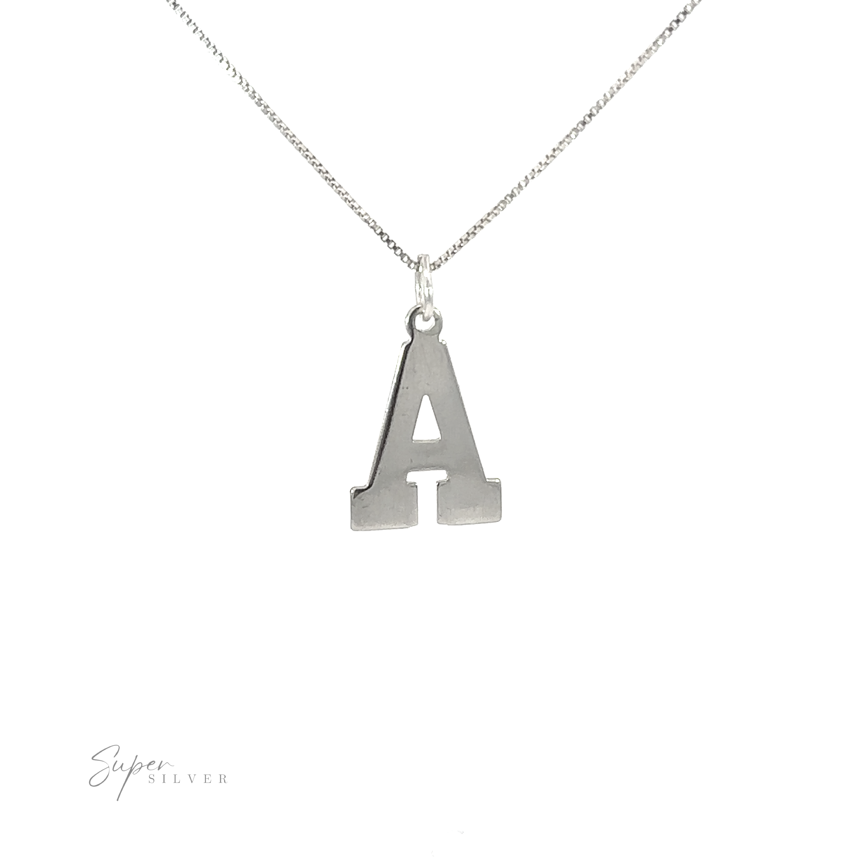 This .925 Sterling Silver necklace features personalized Alphabet Charms with the letter "a".