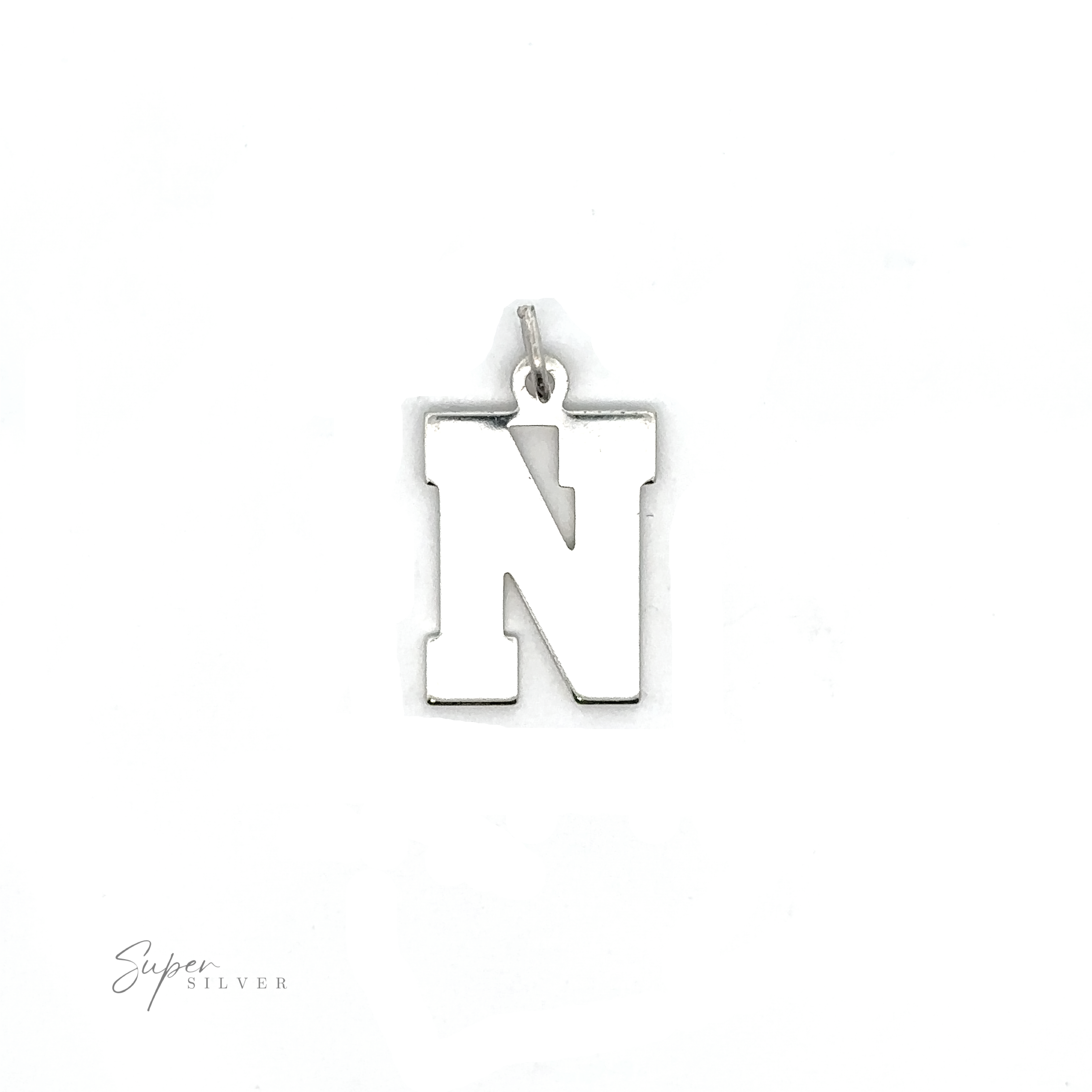 A silver Alphabet Charms on a white background.