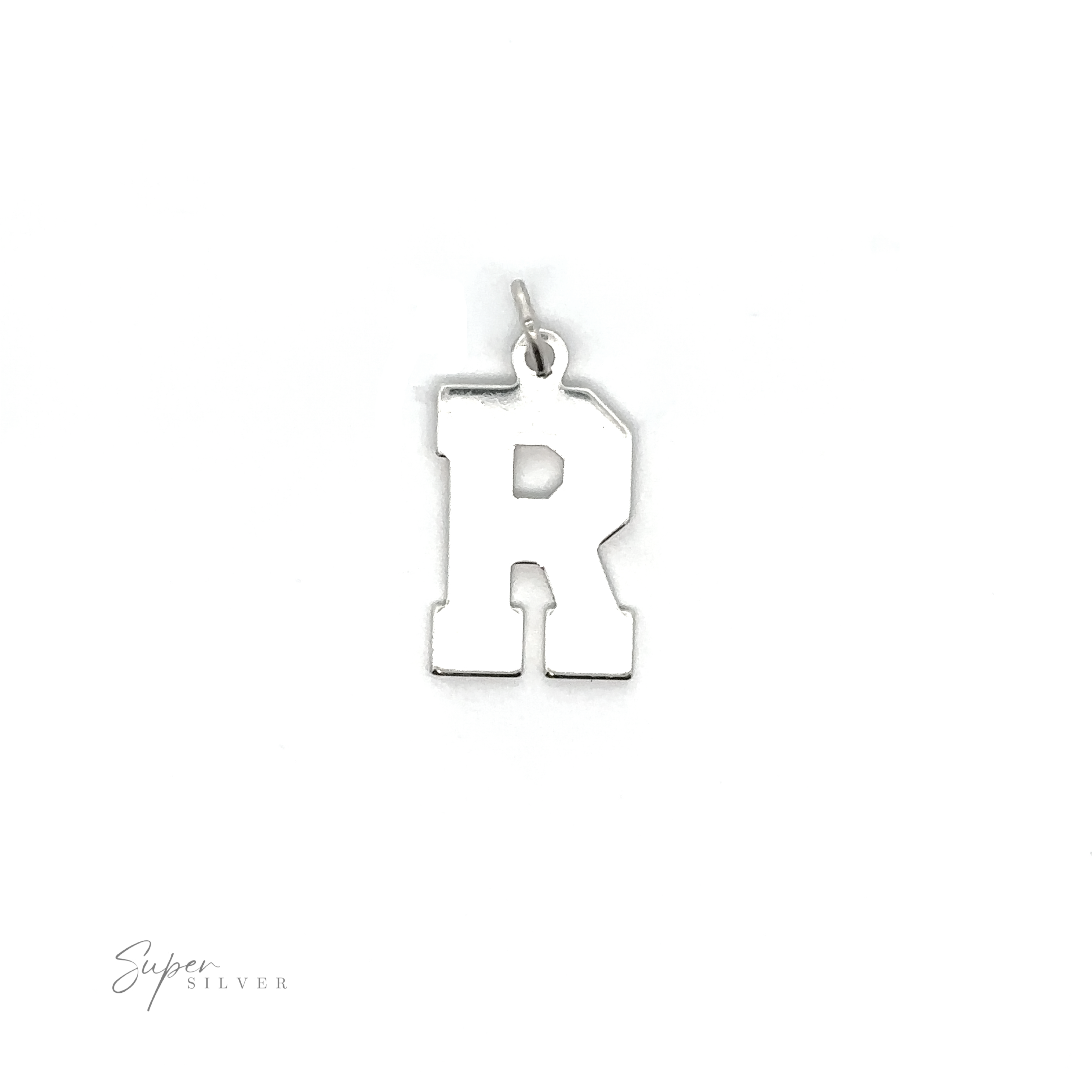 A personalized sterling silver Alphabet Charm with the letter R from the alphabet.