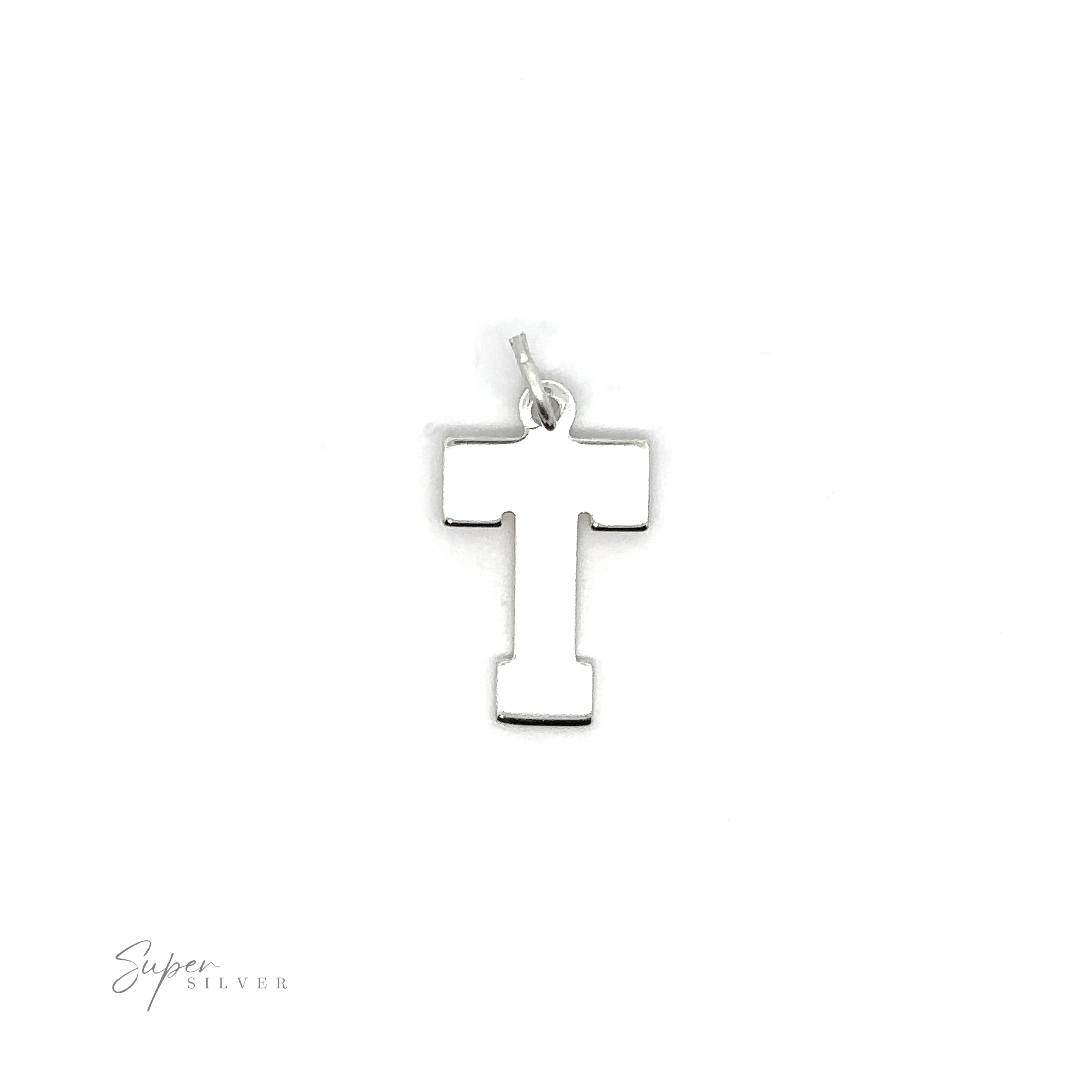 A sterling silver Alphabet charm on a white background, perfect for personalization.