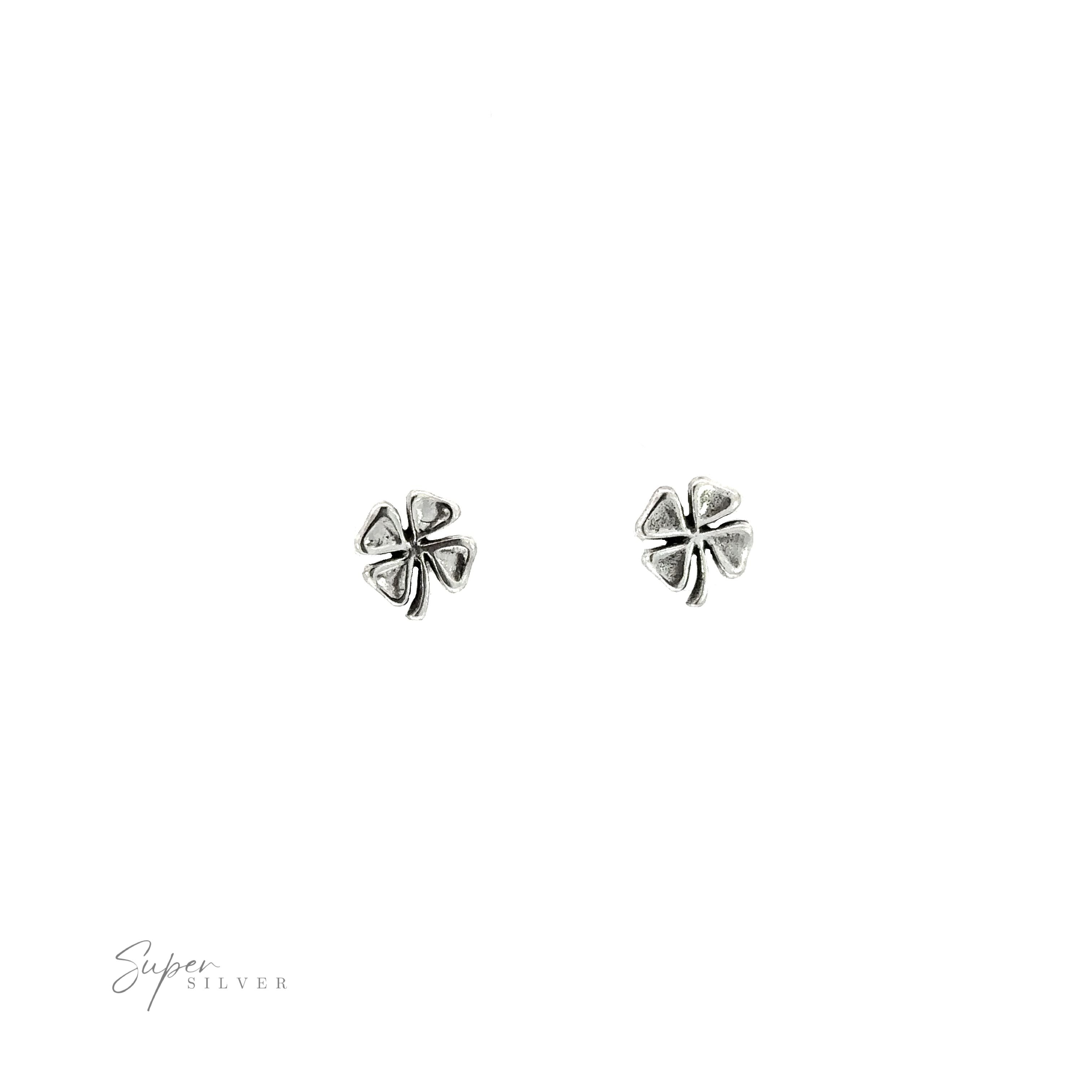 A pair of Four Leaf Clover Studs featuring a four-leaf clover design on a white background.