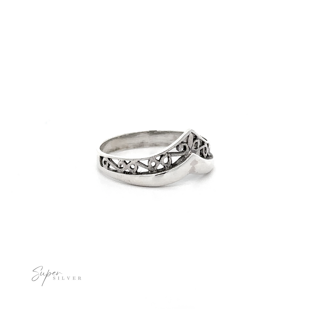 
                  
                    A silver Filigree Chevron Ring with an intricate design, exuding a unique look.
                  
                