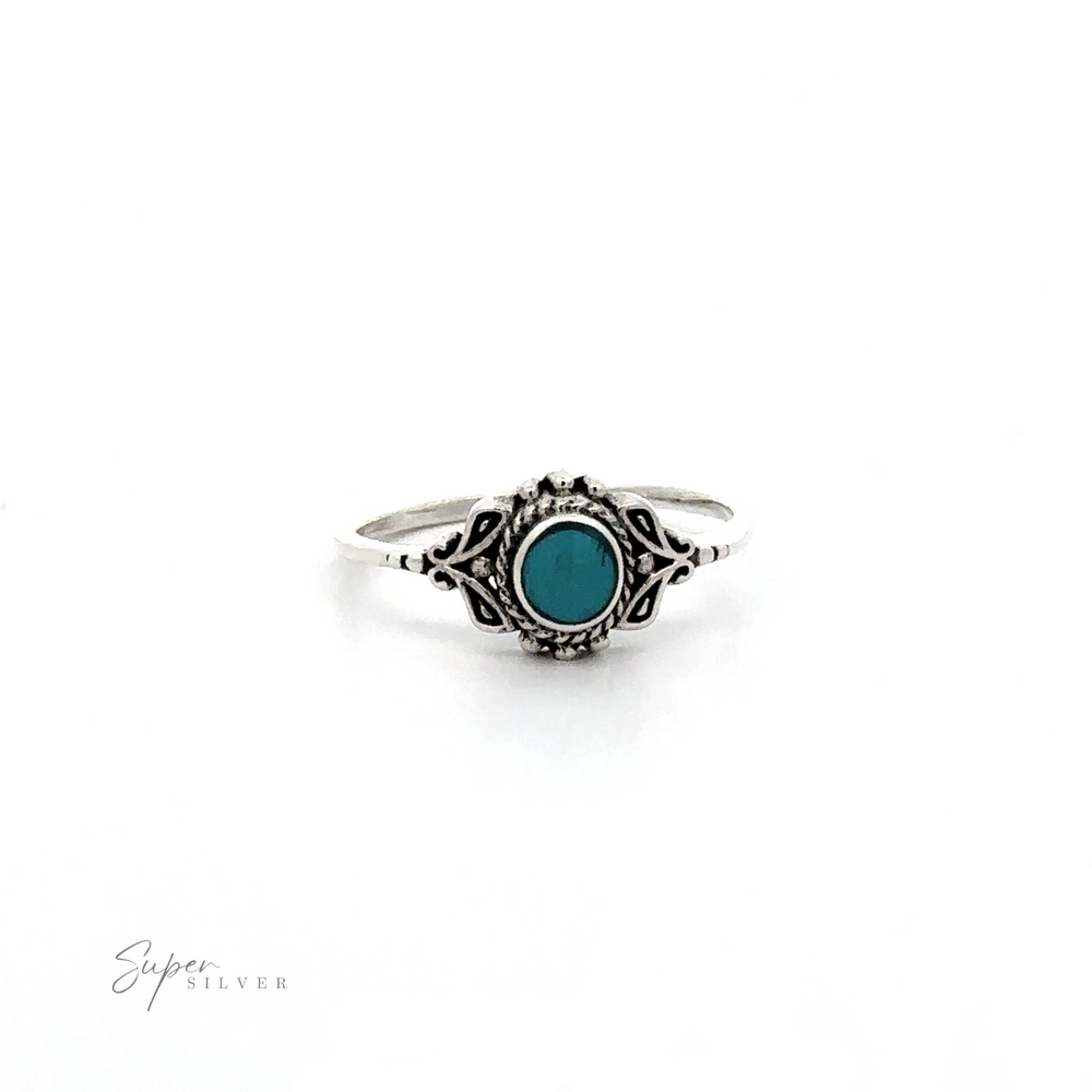 
                  
                    A Dainty Inlaid Stone Ring with Filigree with a turquoise stone.
                  
                