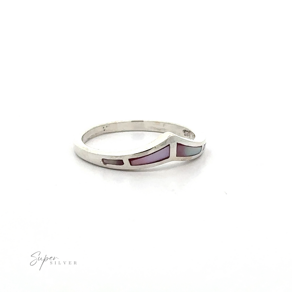 
                  
                    Trendy Chevron Ring With Inlaid Stones: A trendy chevron ring with inlaid stones in silver, pink, and purple.
                  
                
