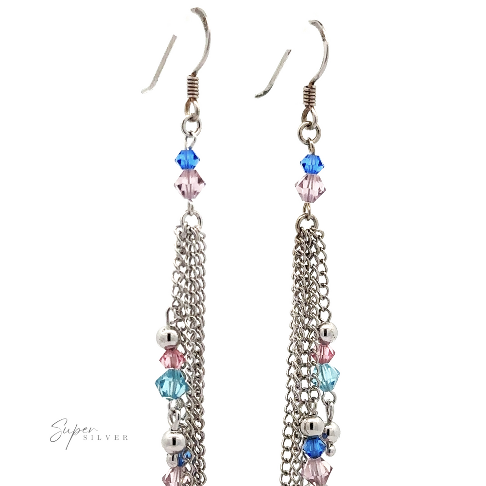 
                  
                    A pair of Layered Earrings with Multicolored Beads, featuring hook fastenings.
                  
                