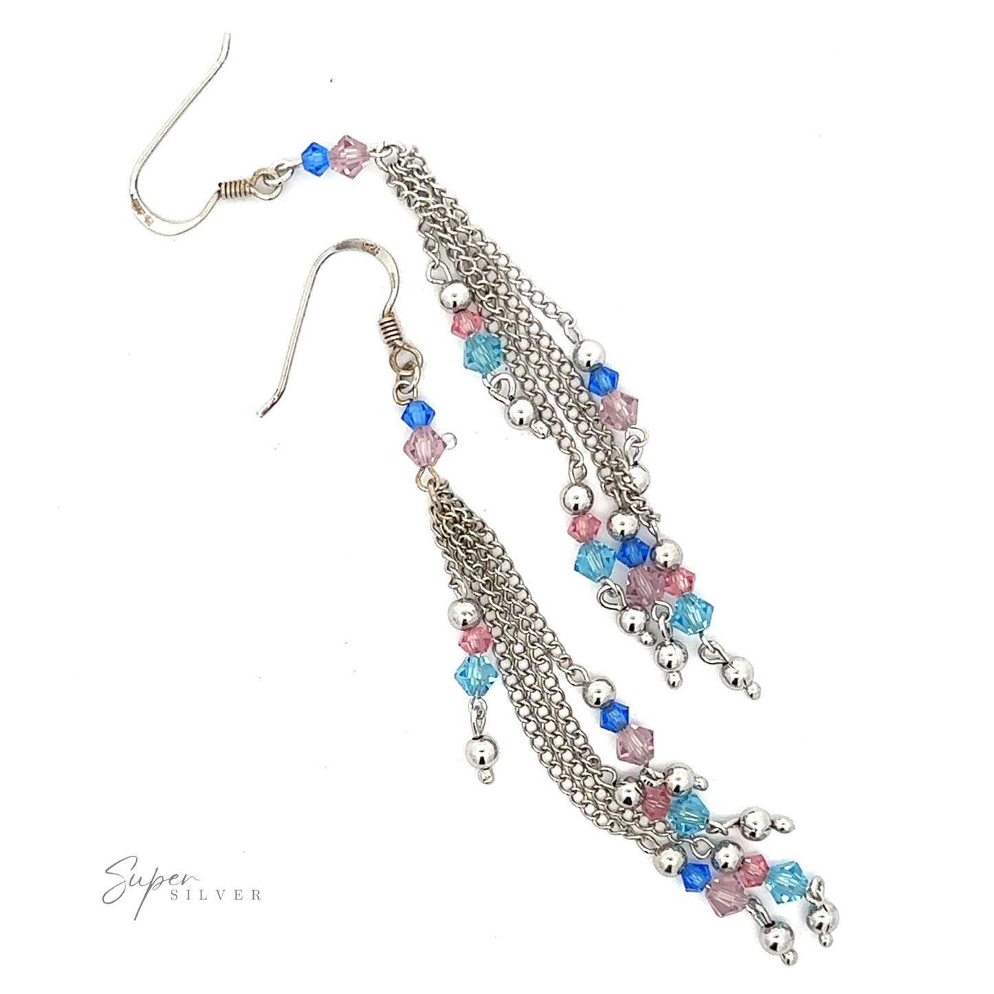 
                  
                    Layered Earrings with Multicolored Beads adorned with multicolored beads in blue, pink, and purple, alongside small silver balls, featuring rhodium-plated sterling silver chains for an elegant look.
                  
                