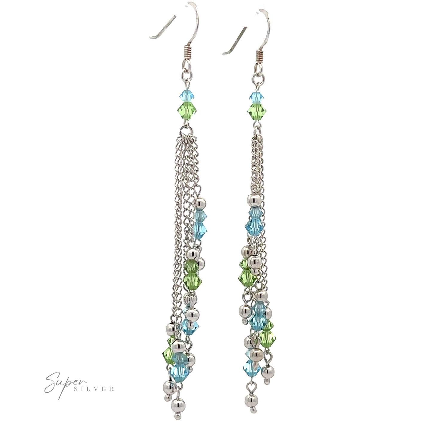 
                  
                    Layered Earrings with Multicolored Beads featuring a chain design in rhodium-plated sterling silver.
                  
                