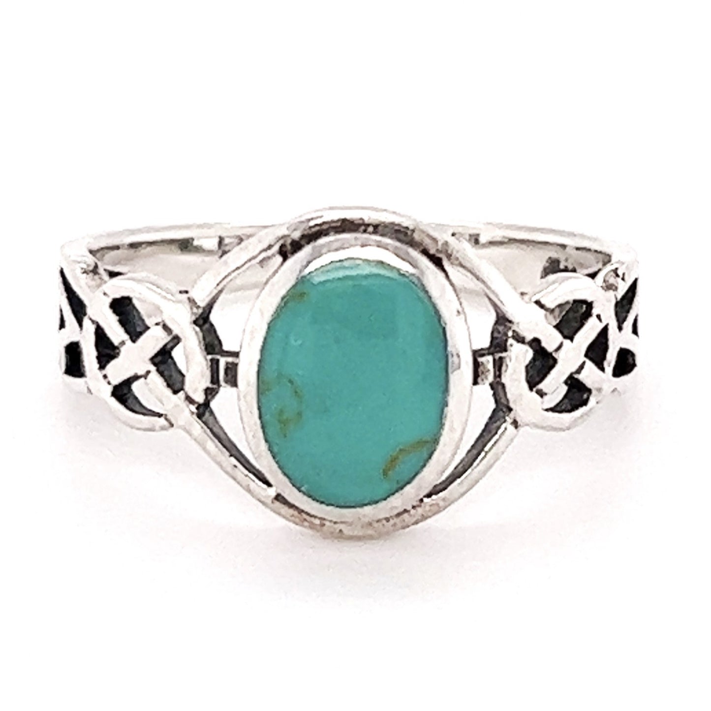 Silver ring with an Inlay Turquoise Braided Knot design.
