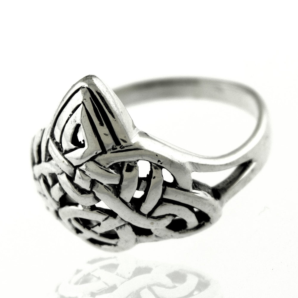 
                  
                    A sterling silver Celtic Triangle Ring with a Celtic knot design.
                  
                