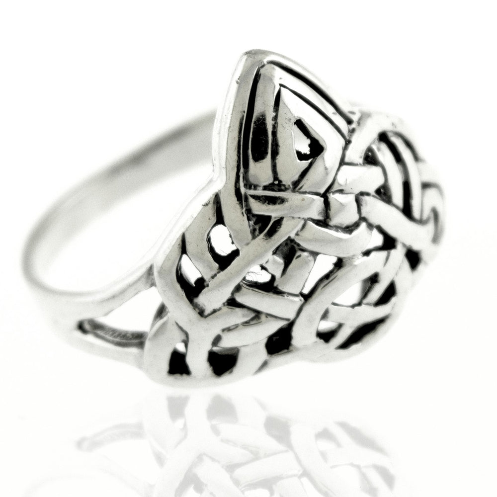 
                  
                    A Sterling Silver Celtic Triangle Ring with a Celtic knot design.
                  
                