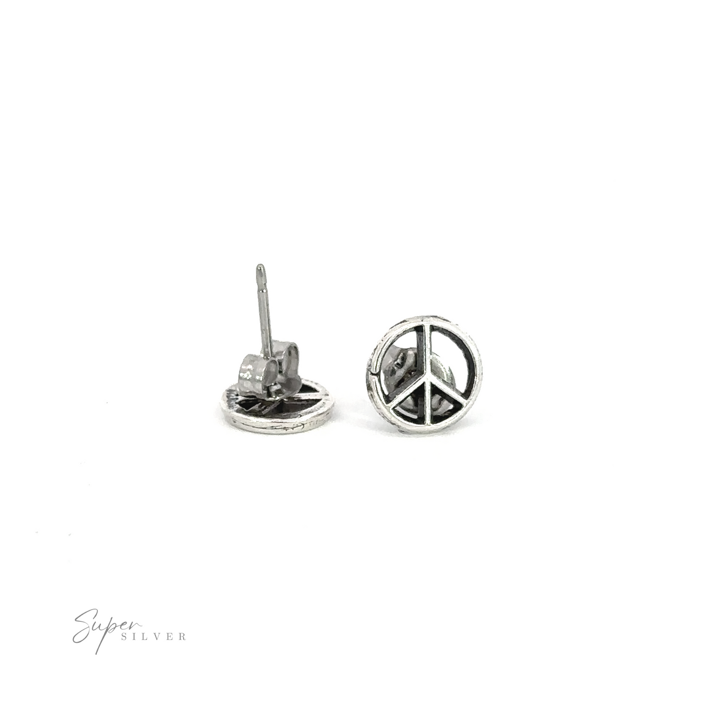 A pair of Peace Sign Studs on a tranquil white background.