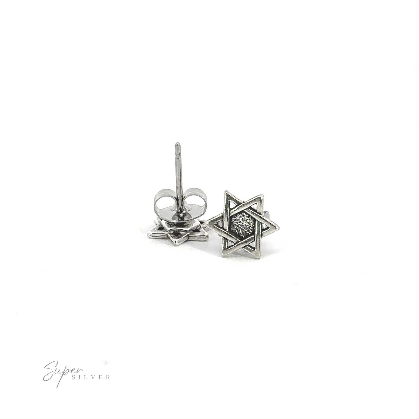 A sparkling pair of sterling silver Star of David studs.
