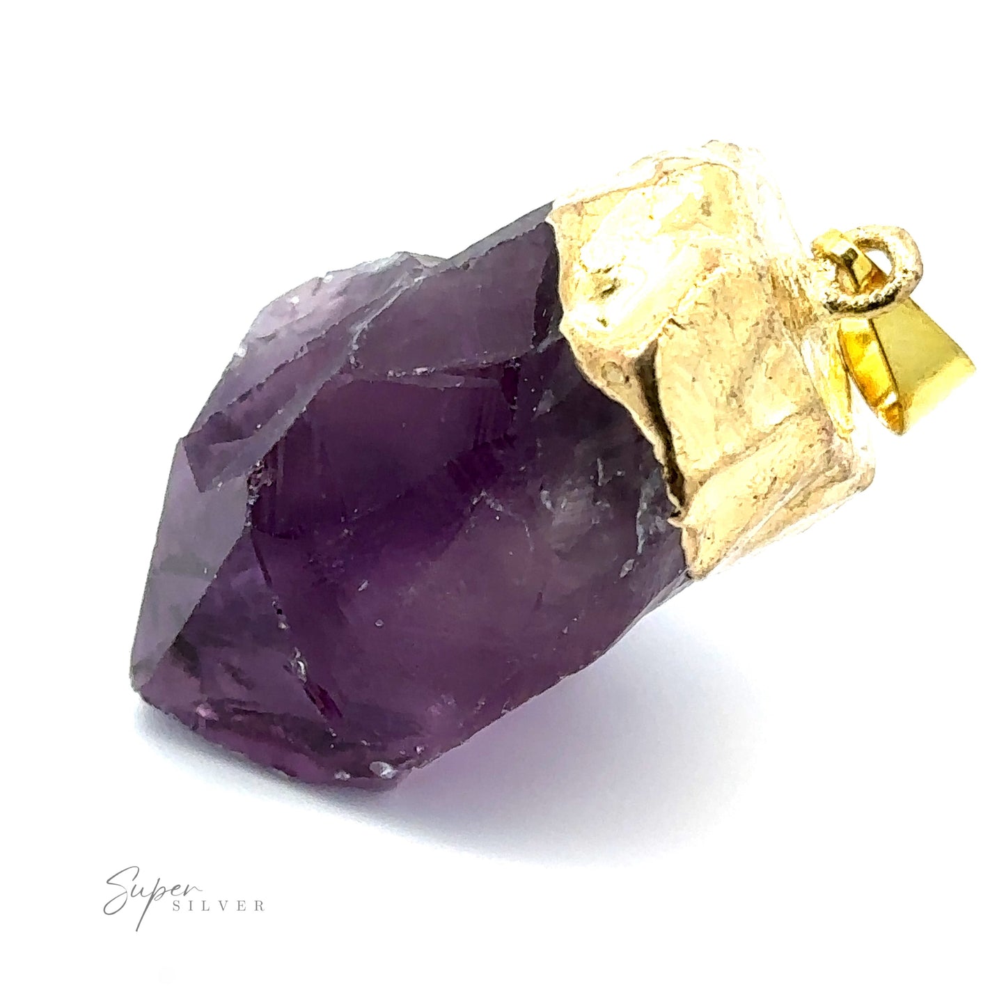 
                  
                    A Raw Crystal Pendant With Gold Cap featuring a natural gemstone and a gold plated cap, set against a white background.
                  
                