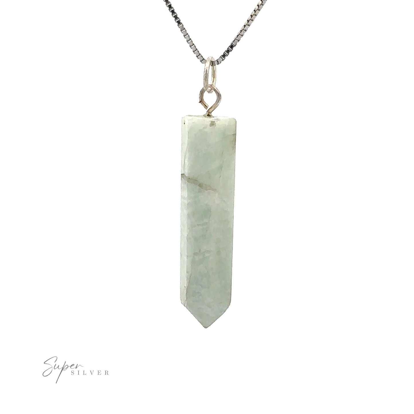 
                  
                    A Raw Stone Obelisk Pendant hangs elegantly on a Mixed Metals silver chain.
                  
                