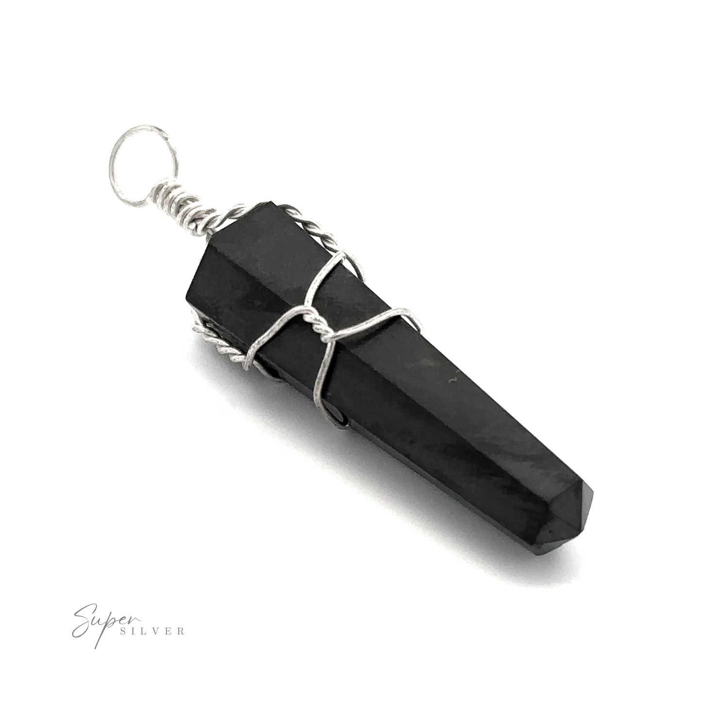 
                  
                    A Wire Wrapped Stone Pendant, resembling Bloodstone, wrapped with silver wire and attached to a silver loop on a white background.
                  
                