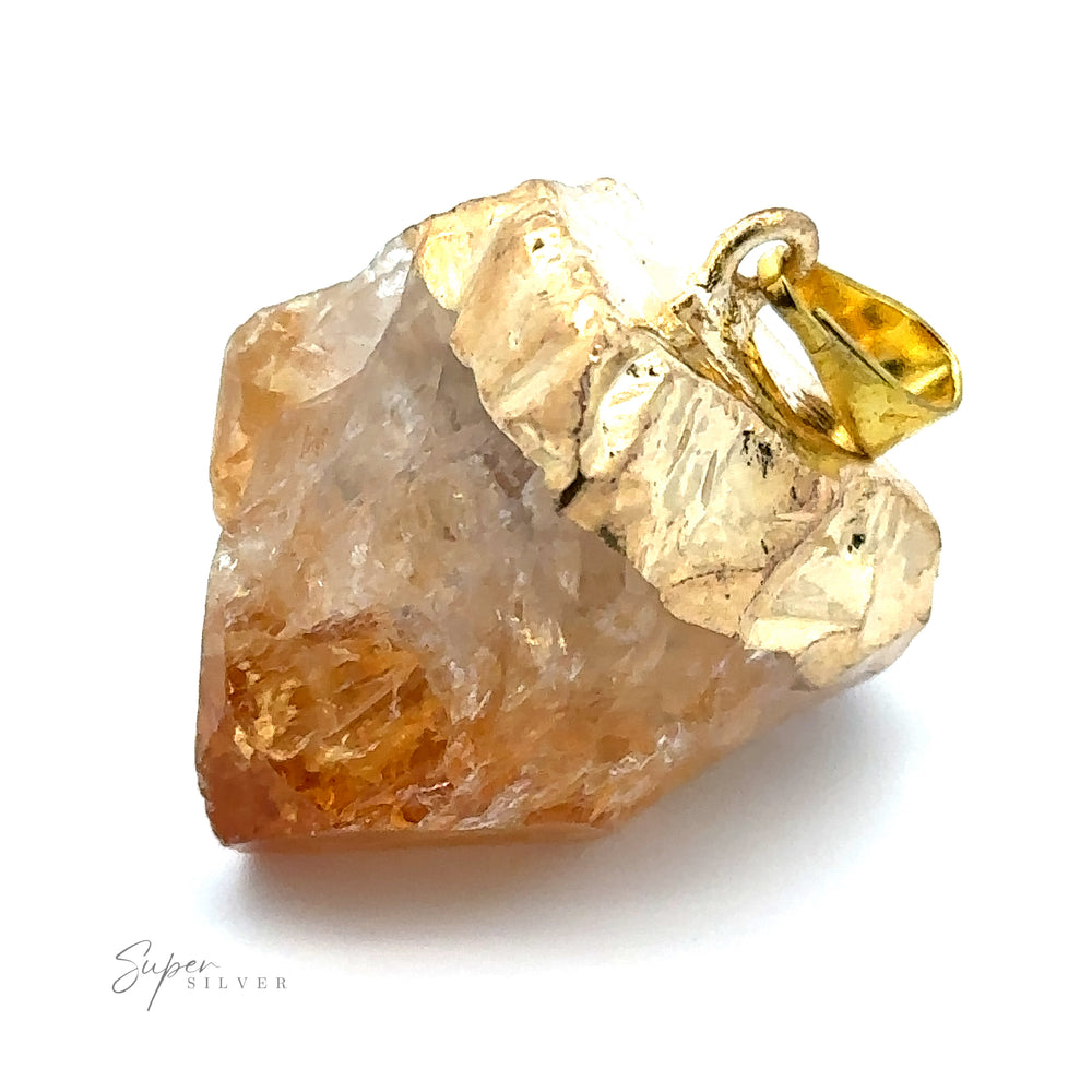 
                  
                    A Raw Crystal Pendant With Gold Cap featuring a roughly cut, translucent natural gemstone with pale orange hues.
                  
                