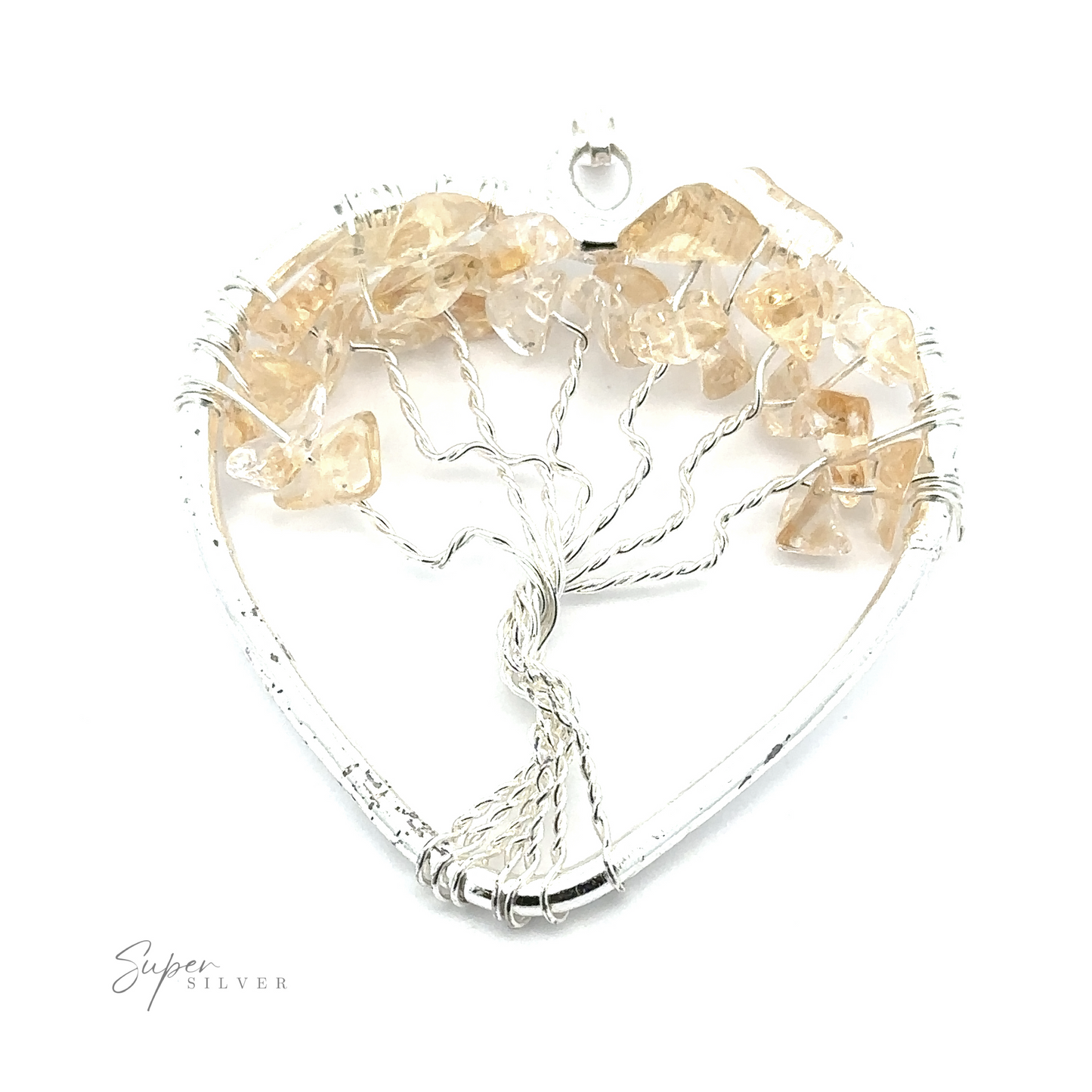
                  
                    A Heart Shaped Tree of Life Pendant, adorned with amber-colored stones.
                  
                