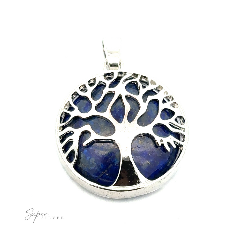 
                  
                    Tree of Life Pendant featuring a Tree of Life design with a blue gemstone in the background.
                  
                
