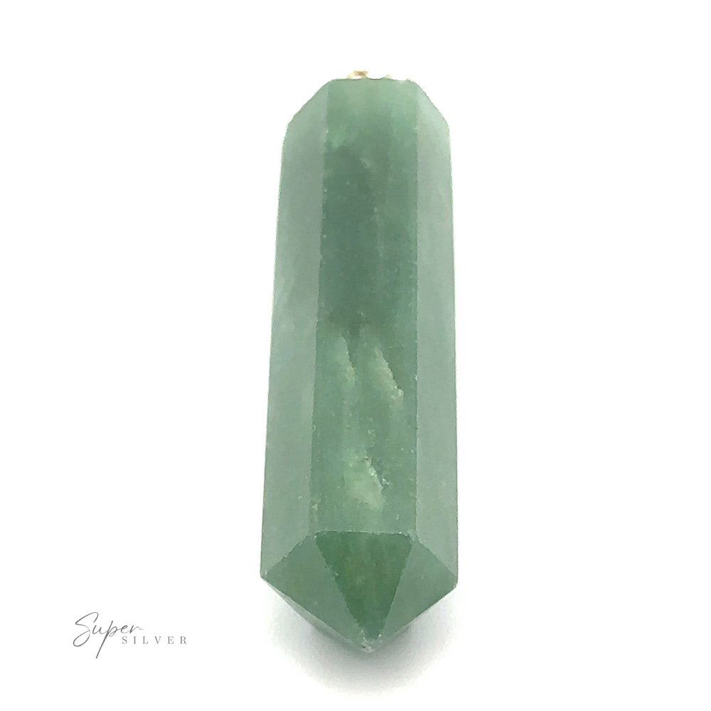 
                  
                    A green crystal in a raw obelisk shape with a pointed end is displayed against a white background. Signature text "Raw Stone Obelisk Pendant" is visible in the bottom left corner, enhancing the sophisticated allure of this stone pendant.
                  
                