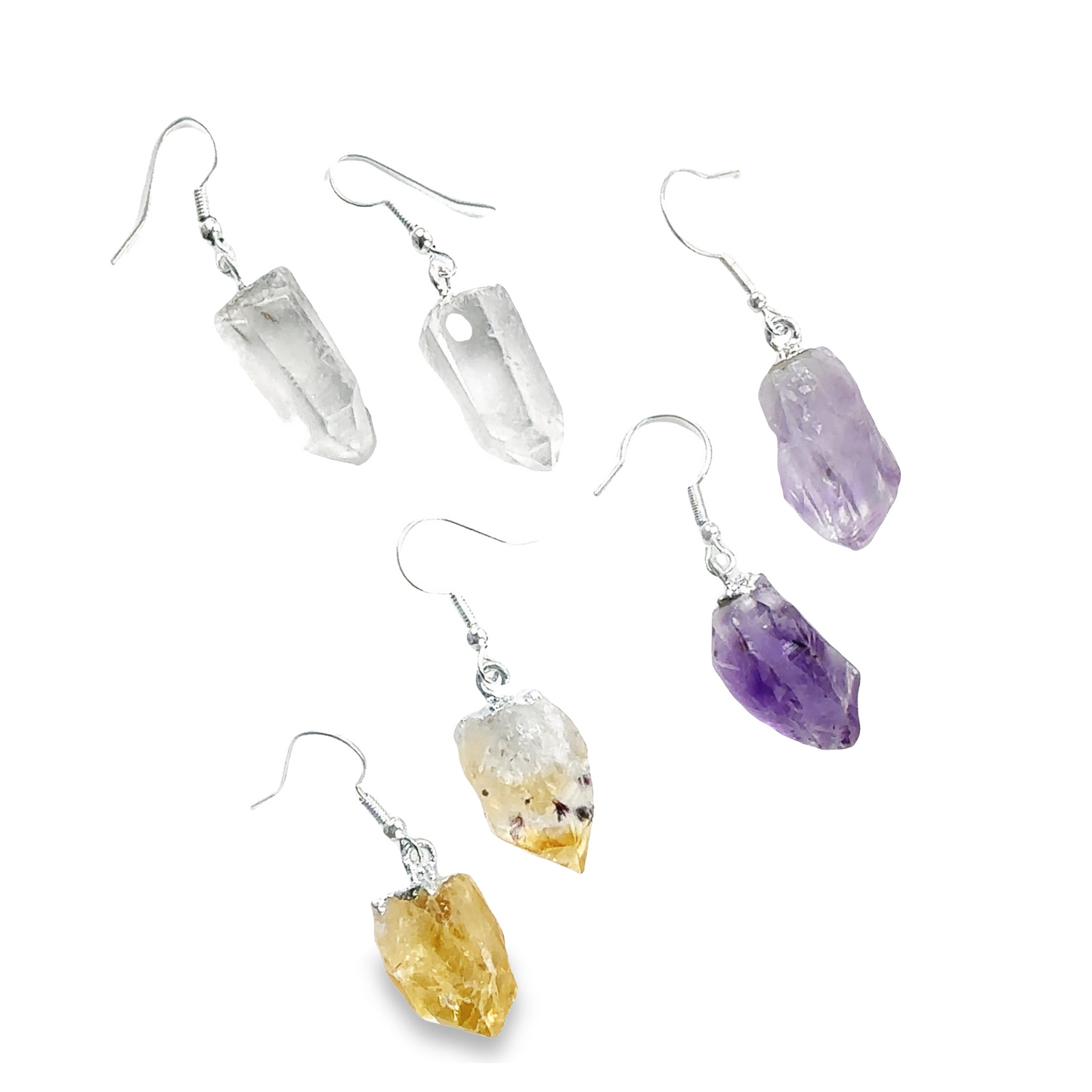A set of Simple Raw Crystal Earrings with a boho vibe from Super Silver.
