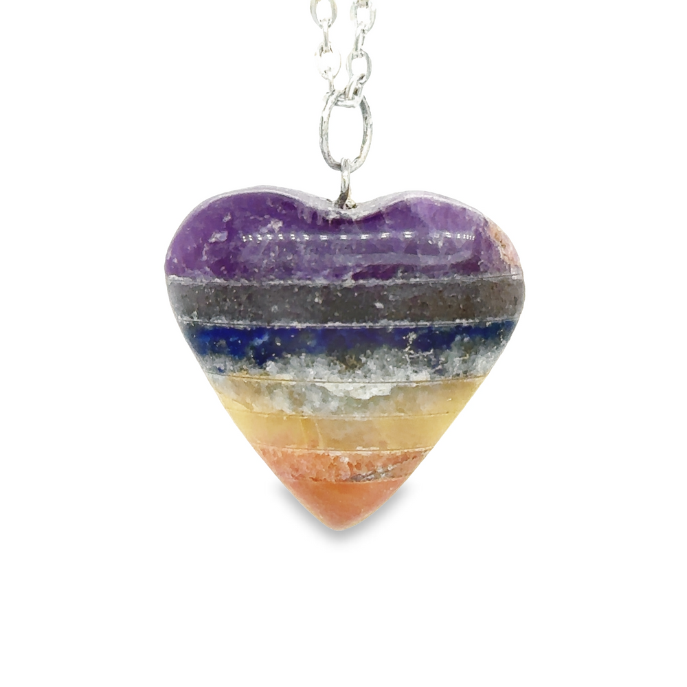 A Chakra Stone Heart Pendant on a Super Silver chain, radiating love and energy.