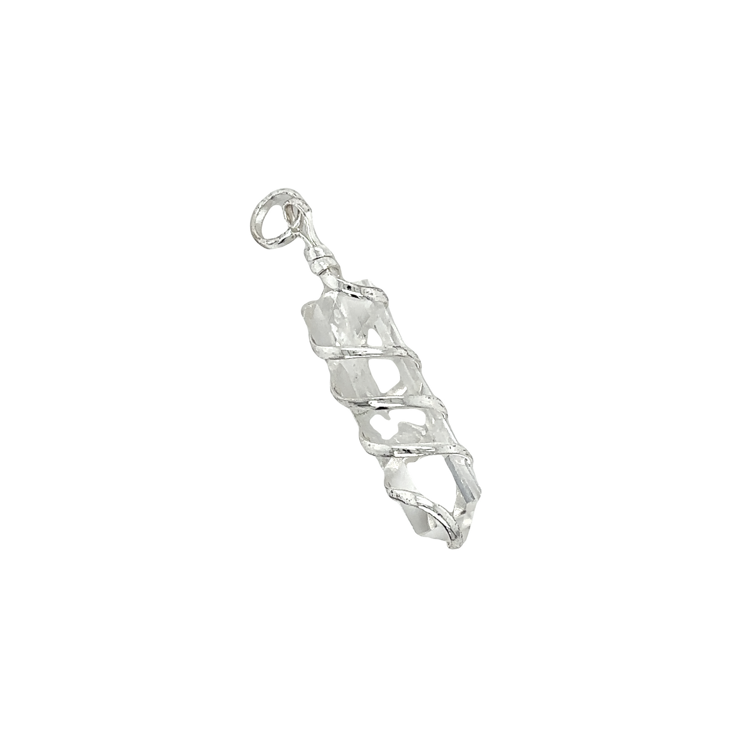 
                  
                    A Super Silver Spiral Wire Wrapped Stone Pendant adorned with genuine stones, perfect for everyday wear, on a white background.
                  
                