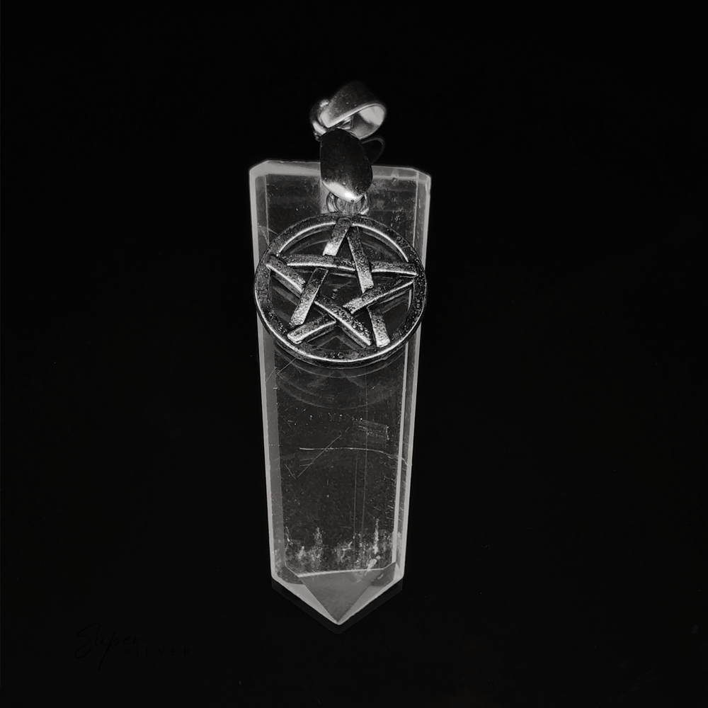 
                  
                    A Pentagram Stone Slab Pendant featuring a pentagram charm and a metal loop at the top, set against a black background.
                  
                