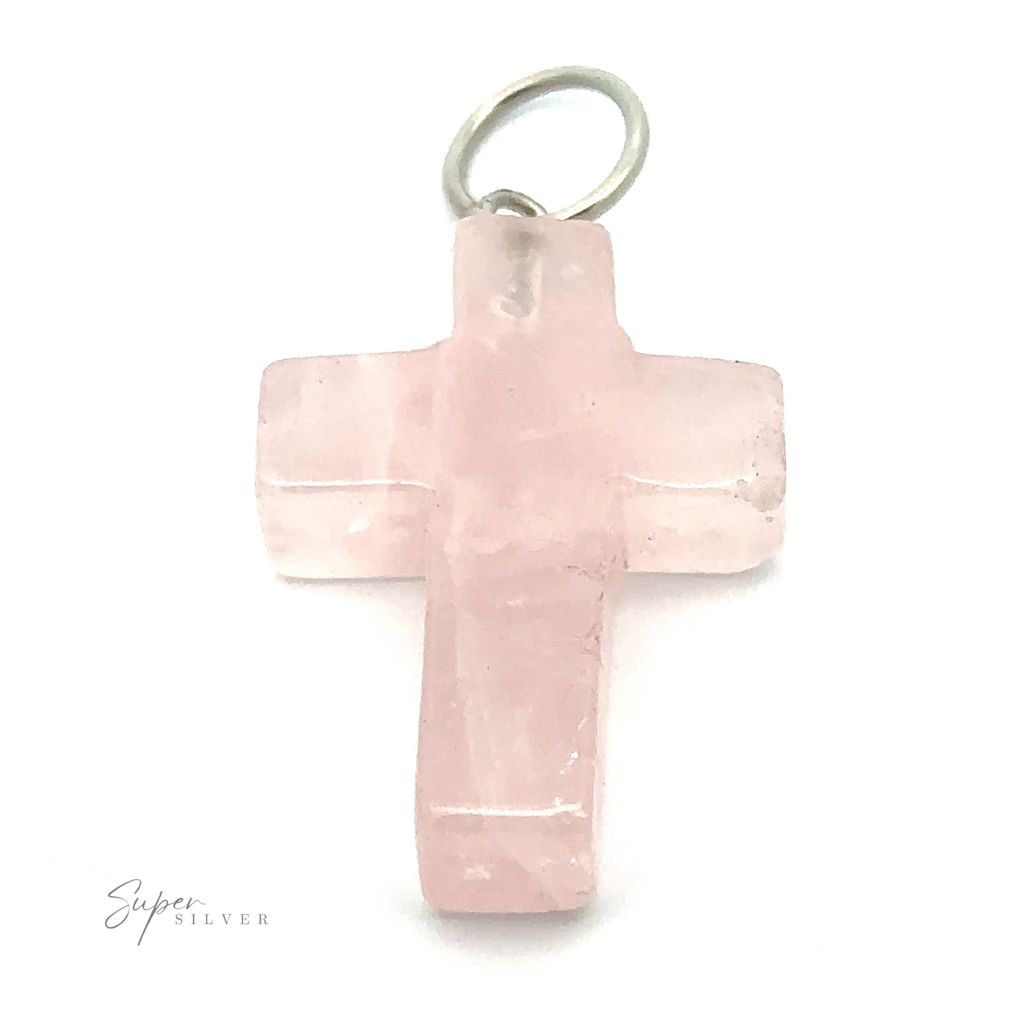 A Stone Cross Pendant with a small metal loop at the top for attaching to a necklace. The pendant has a slightly translucent and polished surface.