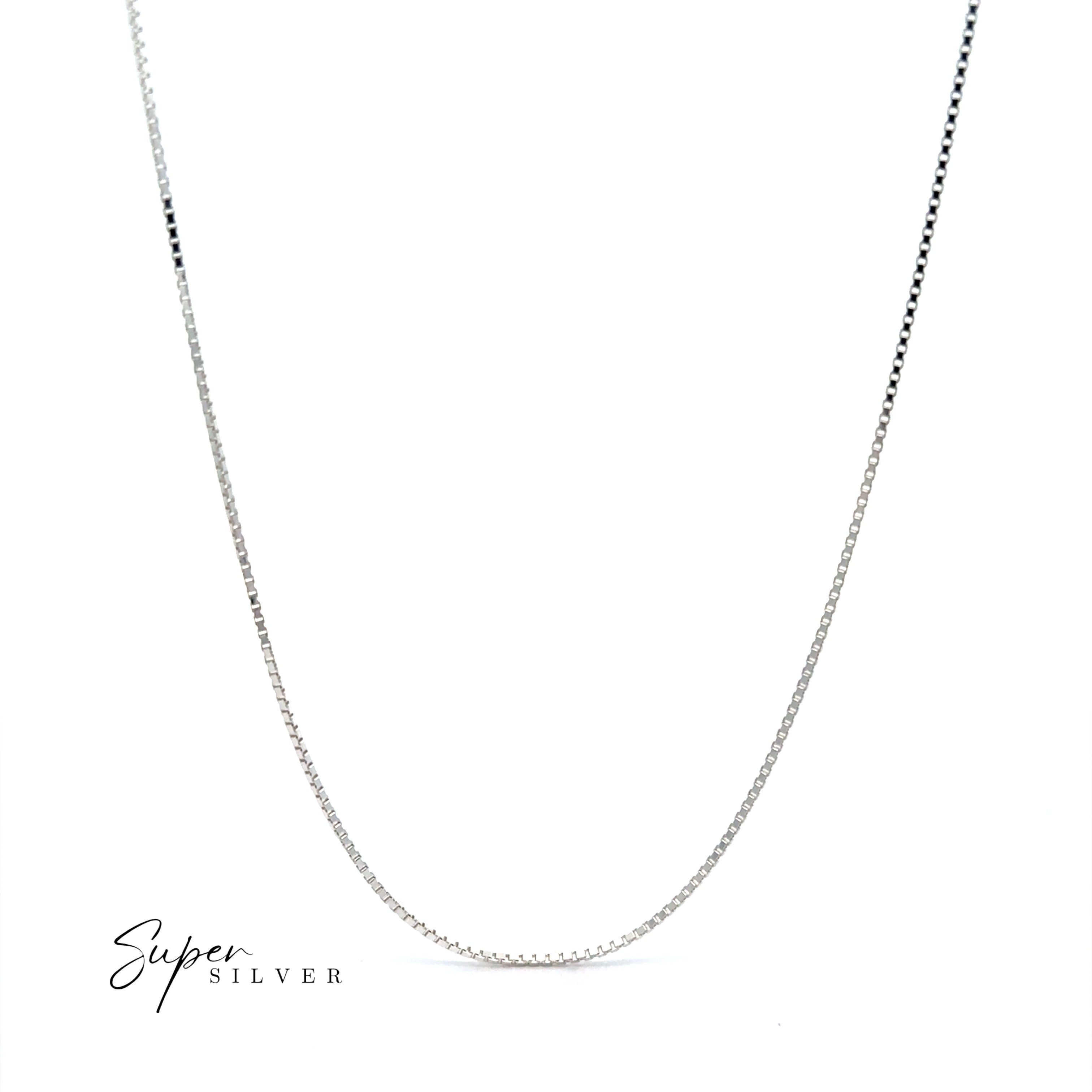 A Delicate Sterling Silver D/C Box Chain necklace is shown against a white background with "Super Silver" text in the lower left corner.