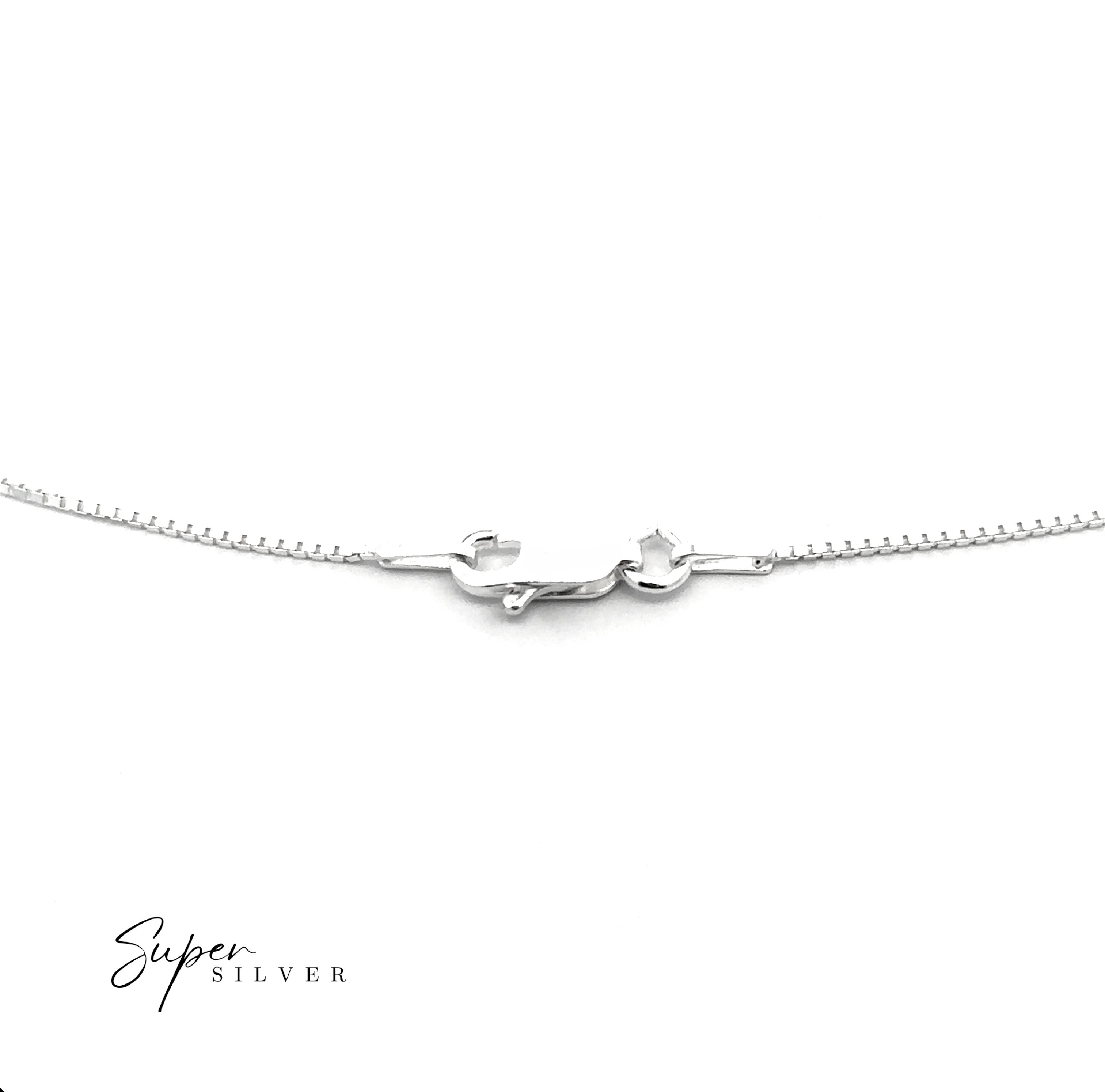 Close-up of a Delicate Sterling Silver D/C Box Chain necklace with lobster clasp and jump ring, displayed on a white background. The "Super Silver" logo in the lower left highlights expert Italian craftsmanship.